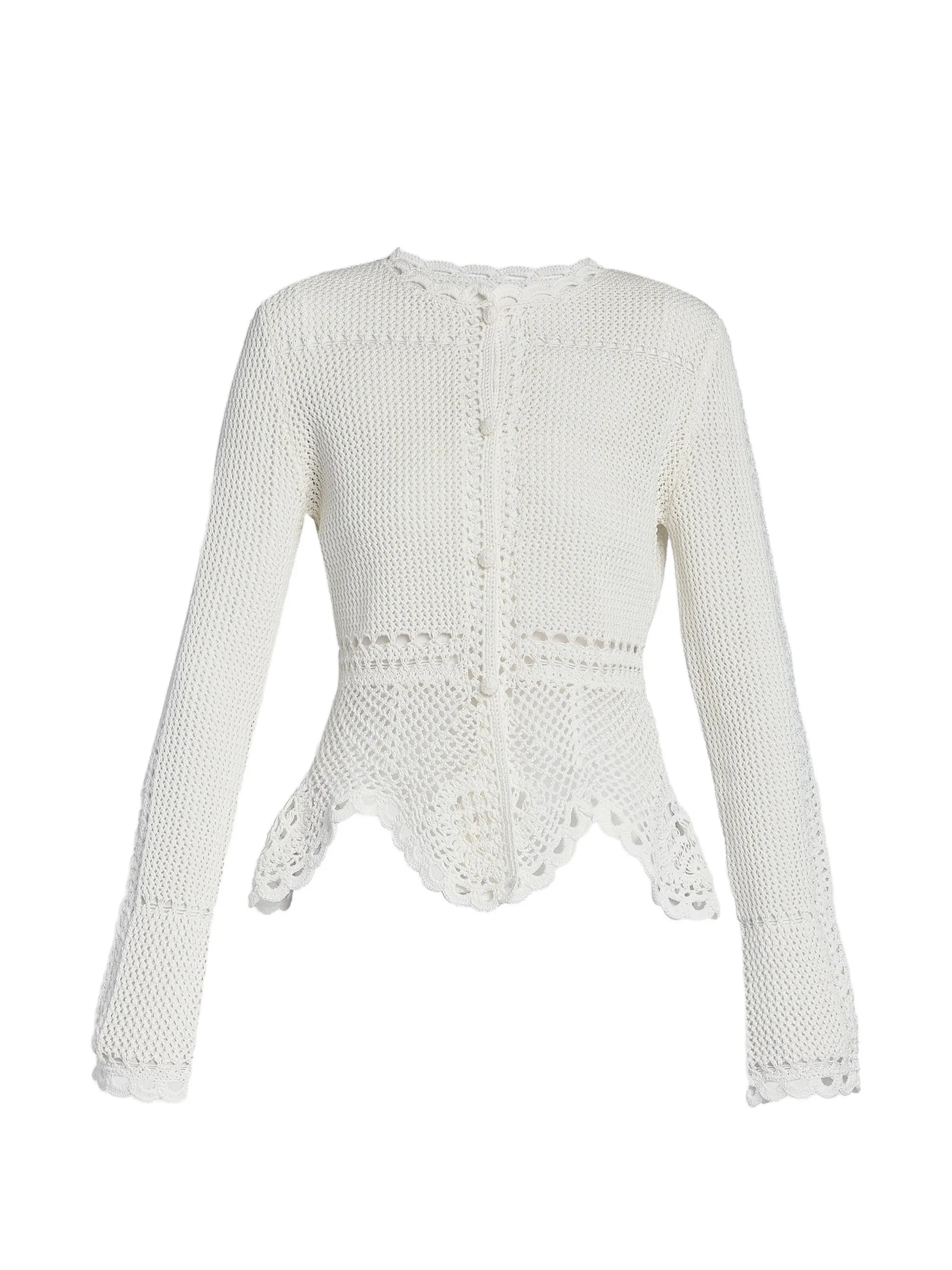 crochet-knit peplum cardigan
