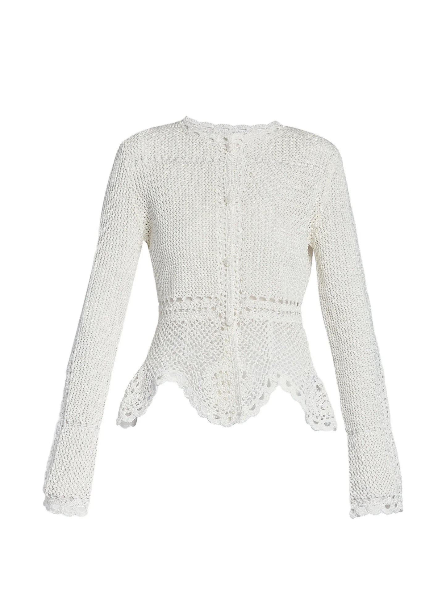 crochet-knit peplum cardigan