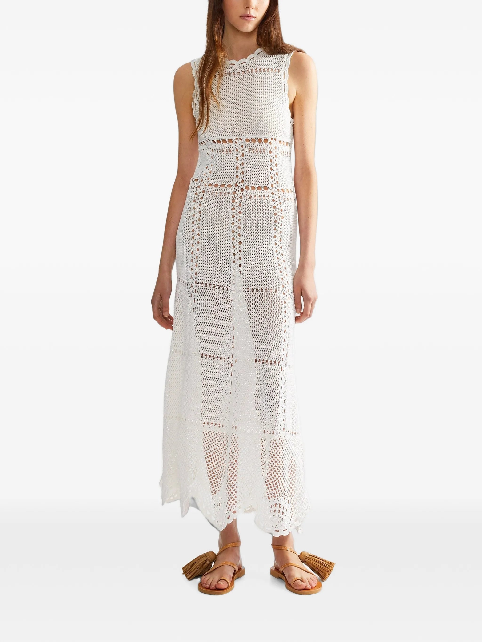 crochet-knit midi dress