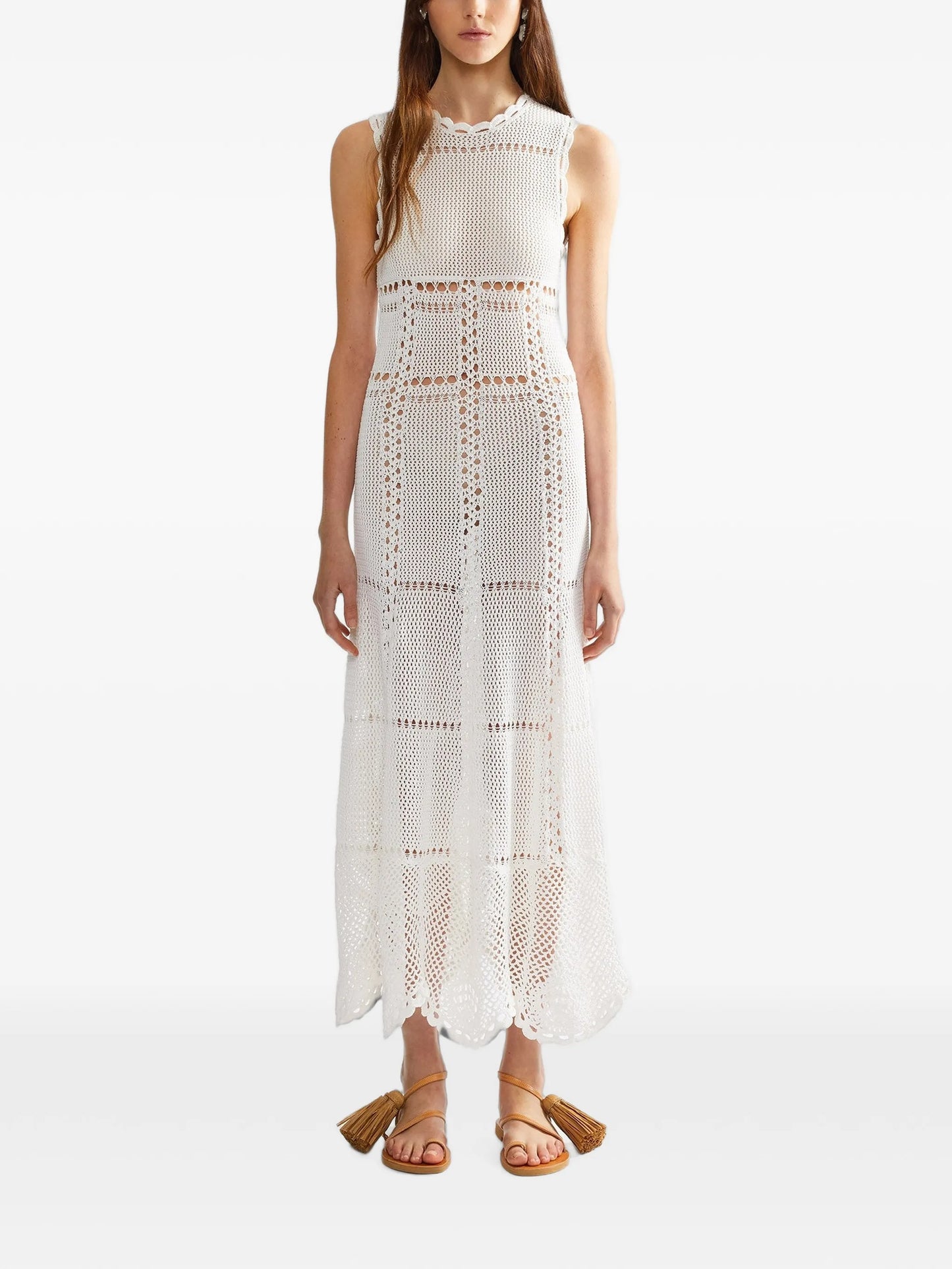 crochet-knit midi dress