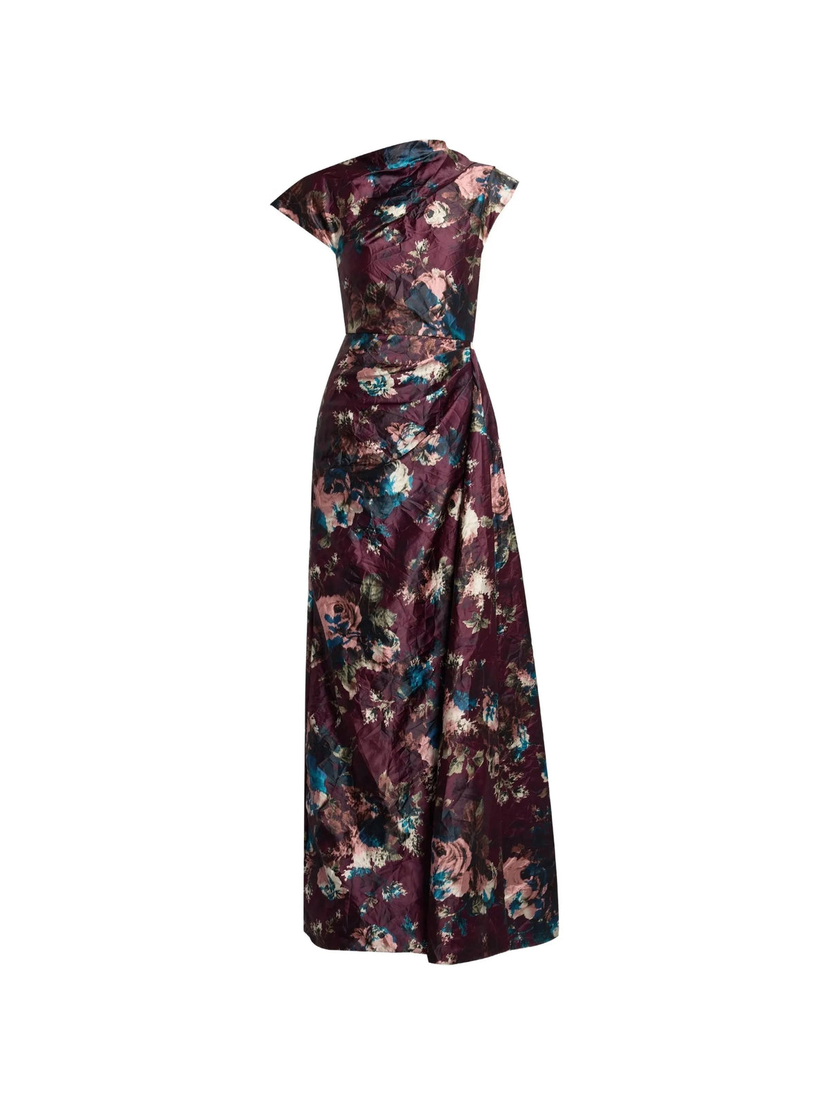 floral-print draped gown
