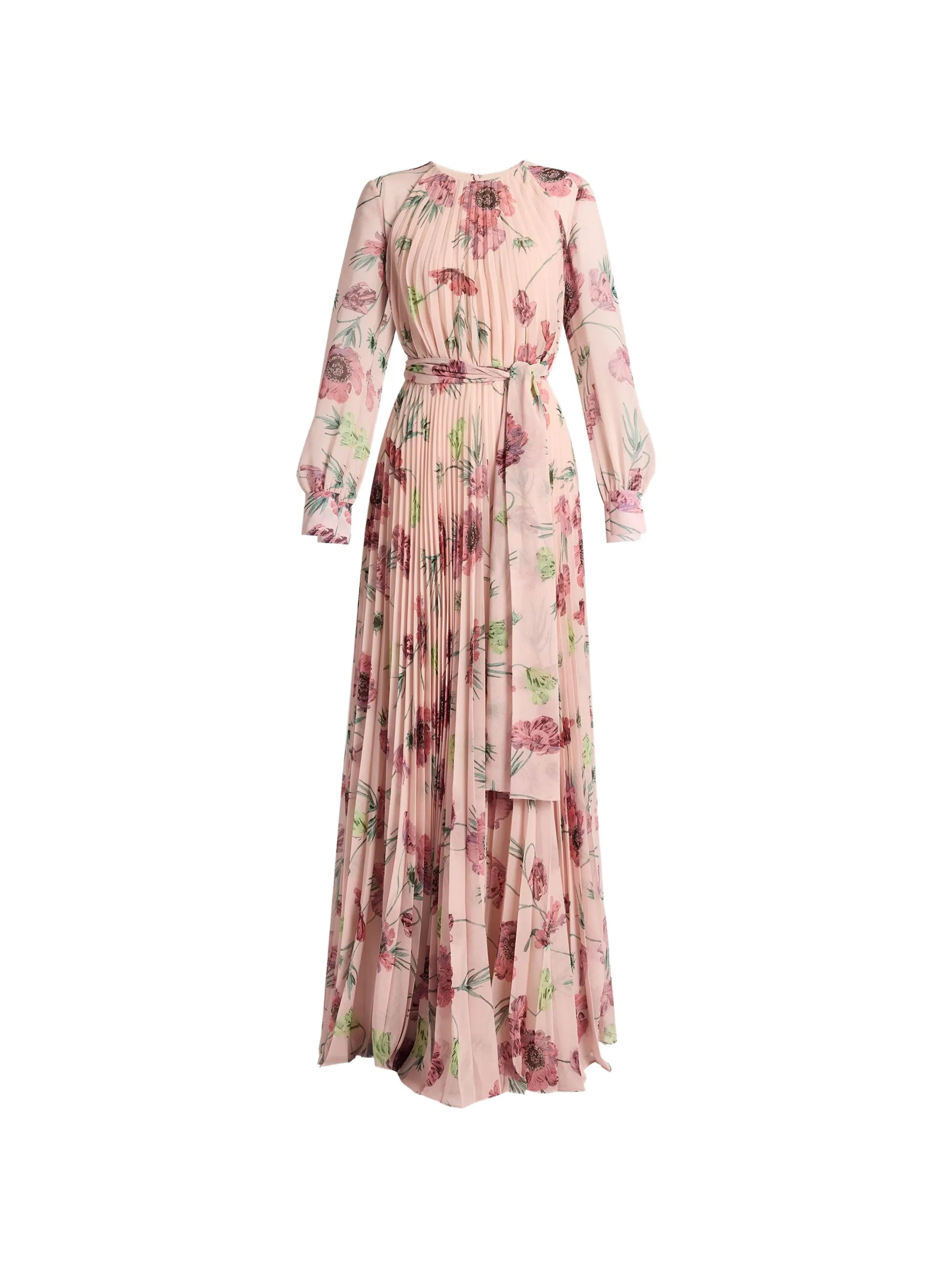 floral-print pleated gown