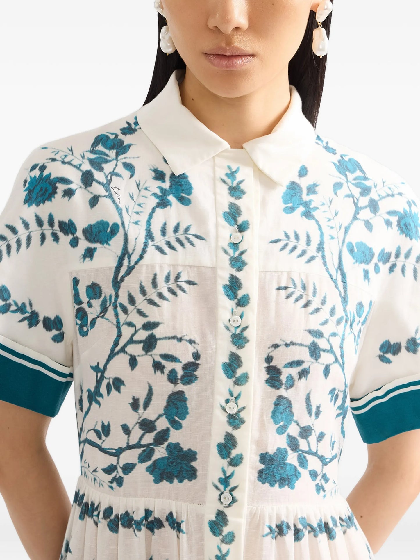 botanical-print tiered maxi shirt-dress