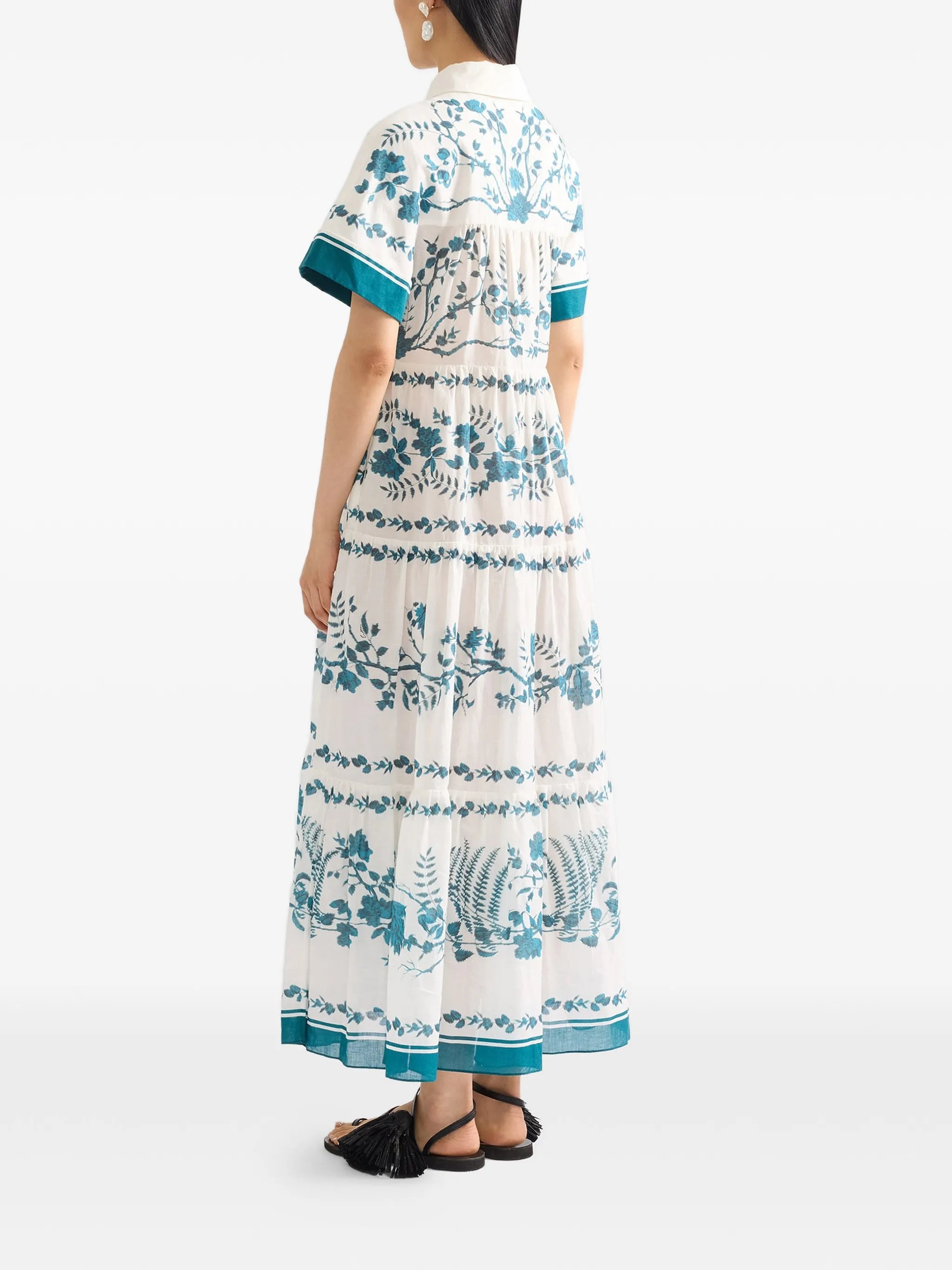botanical-print tiered maxi shirt-dress