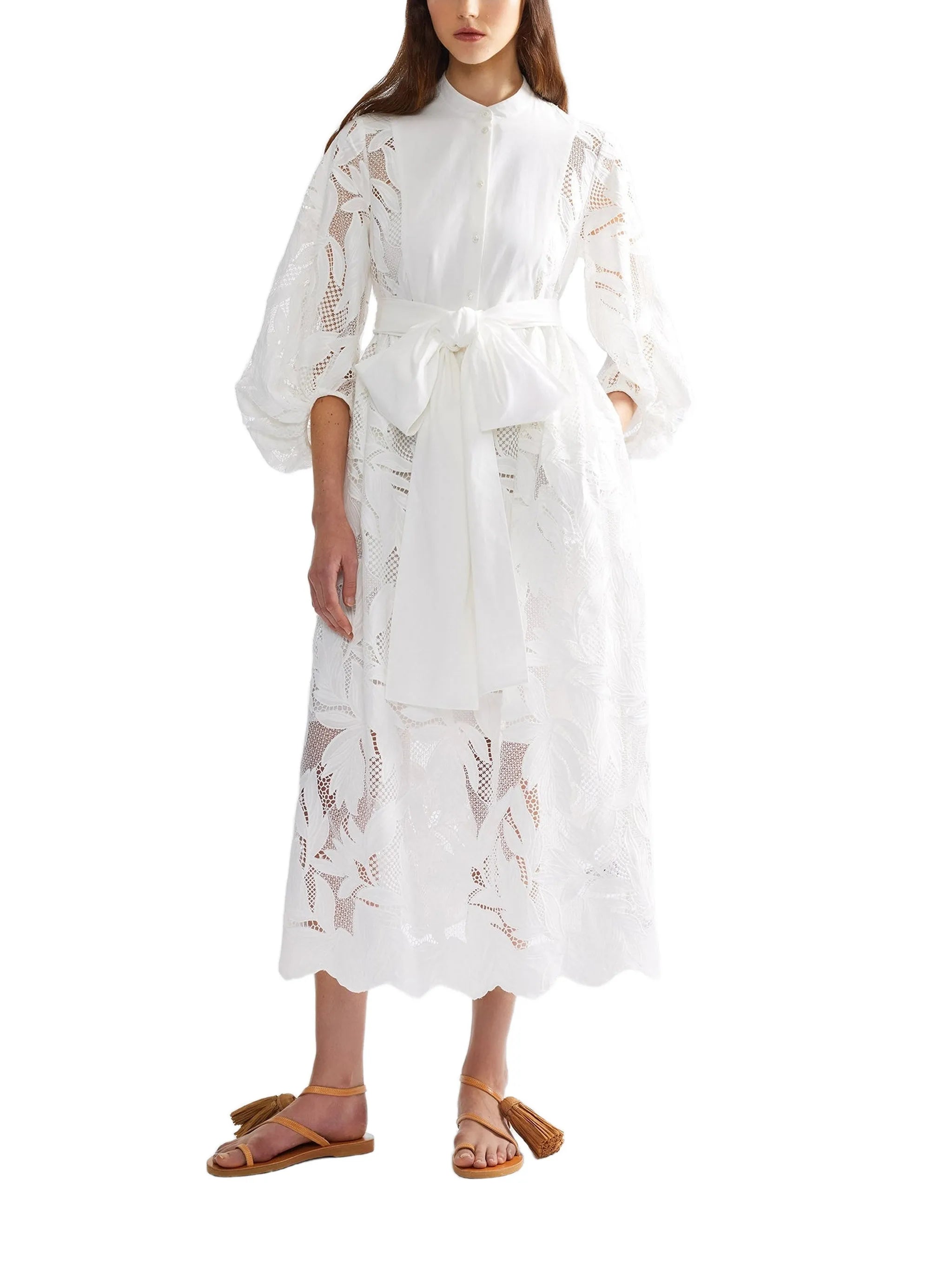 floral-cutwork midi dress