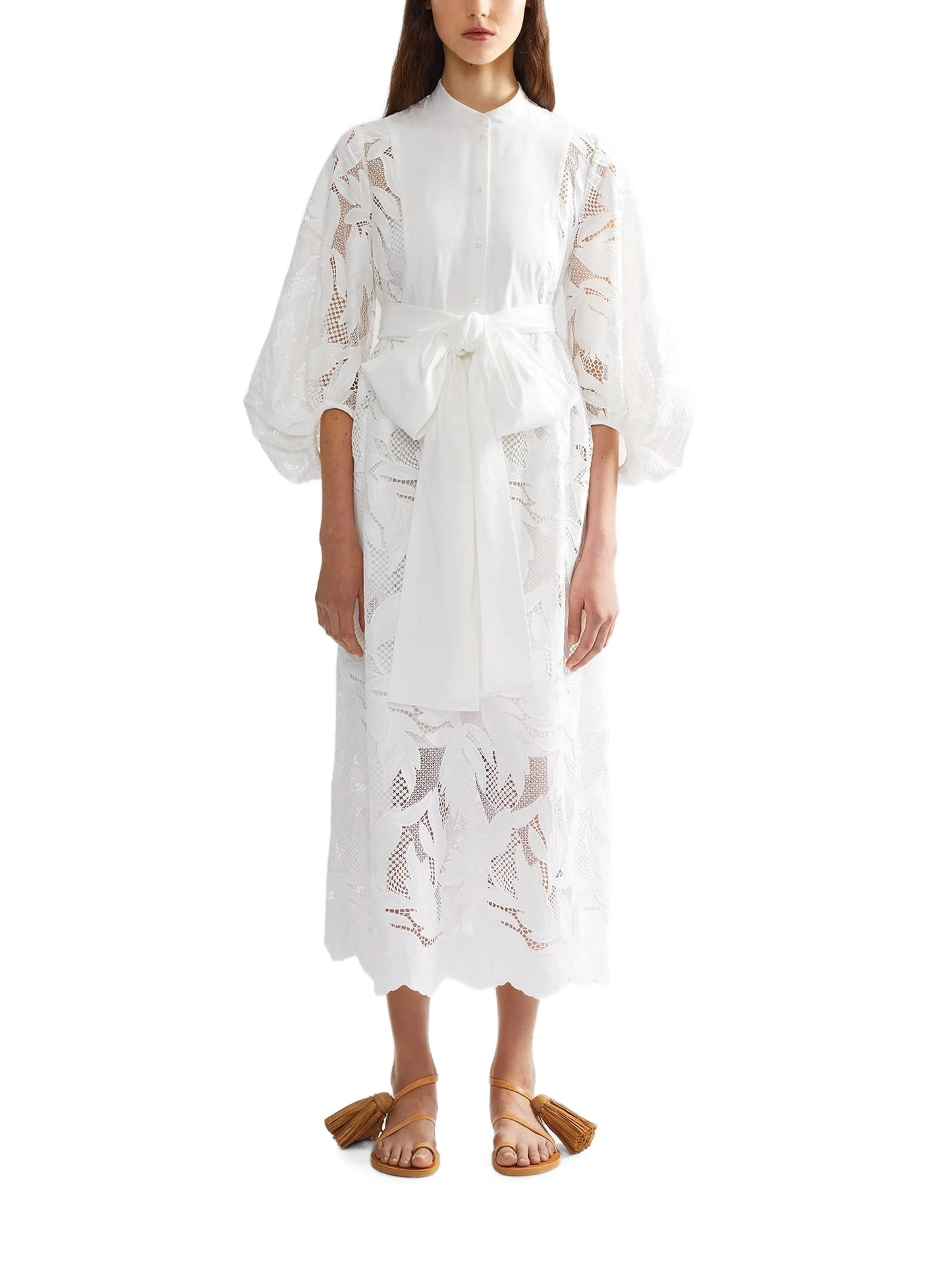 floral-cutwork midi dress