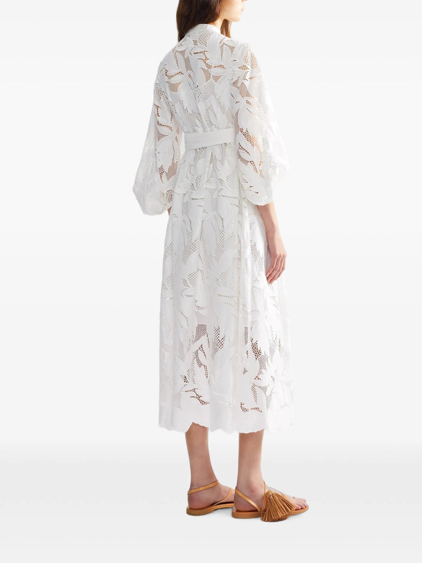 floral-cutwork midi dress