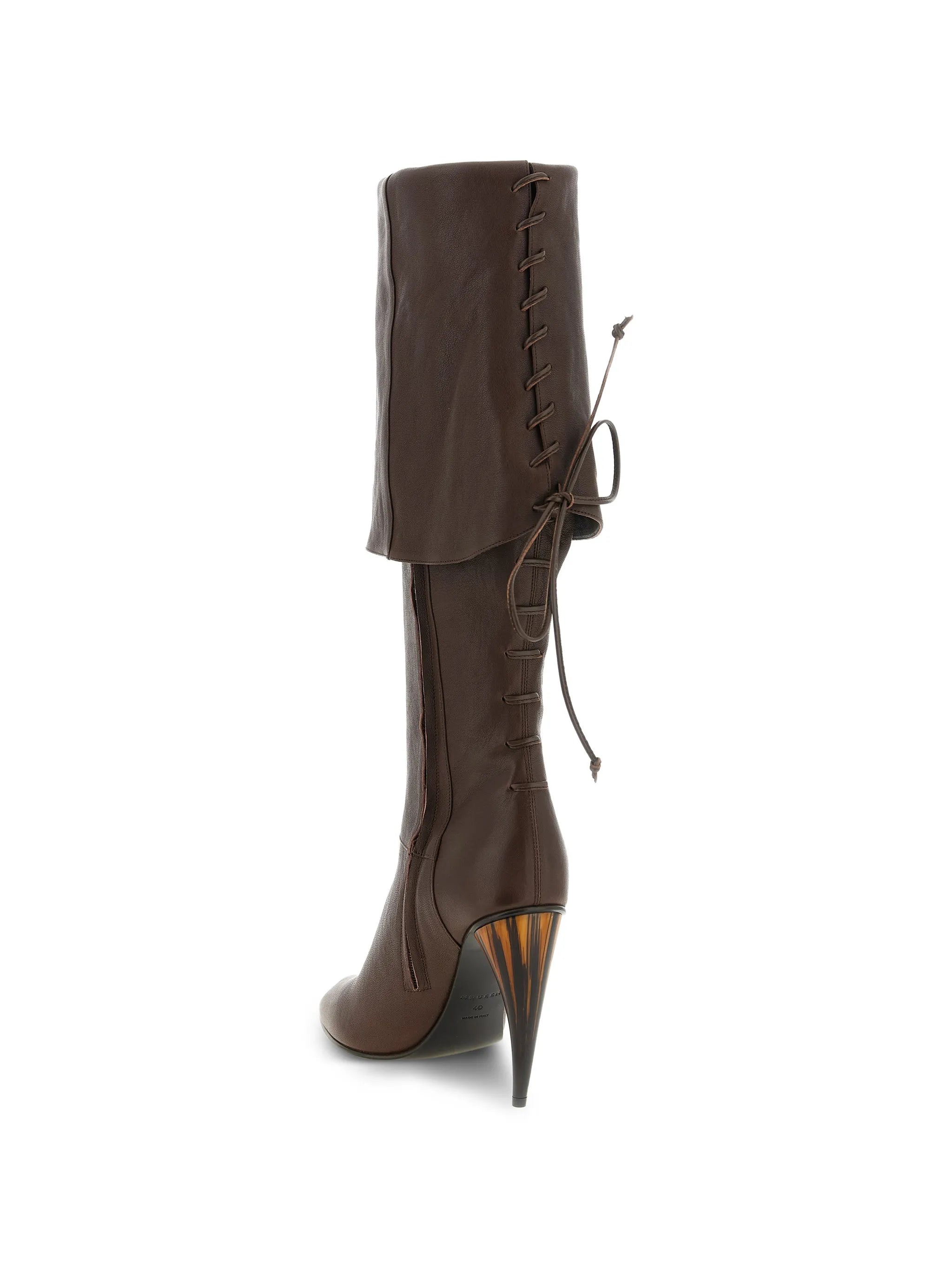 horn-heel knee-high boots