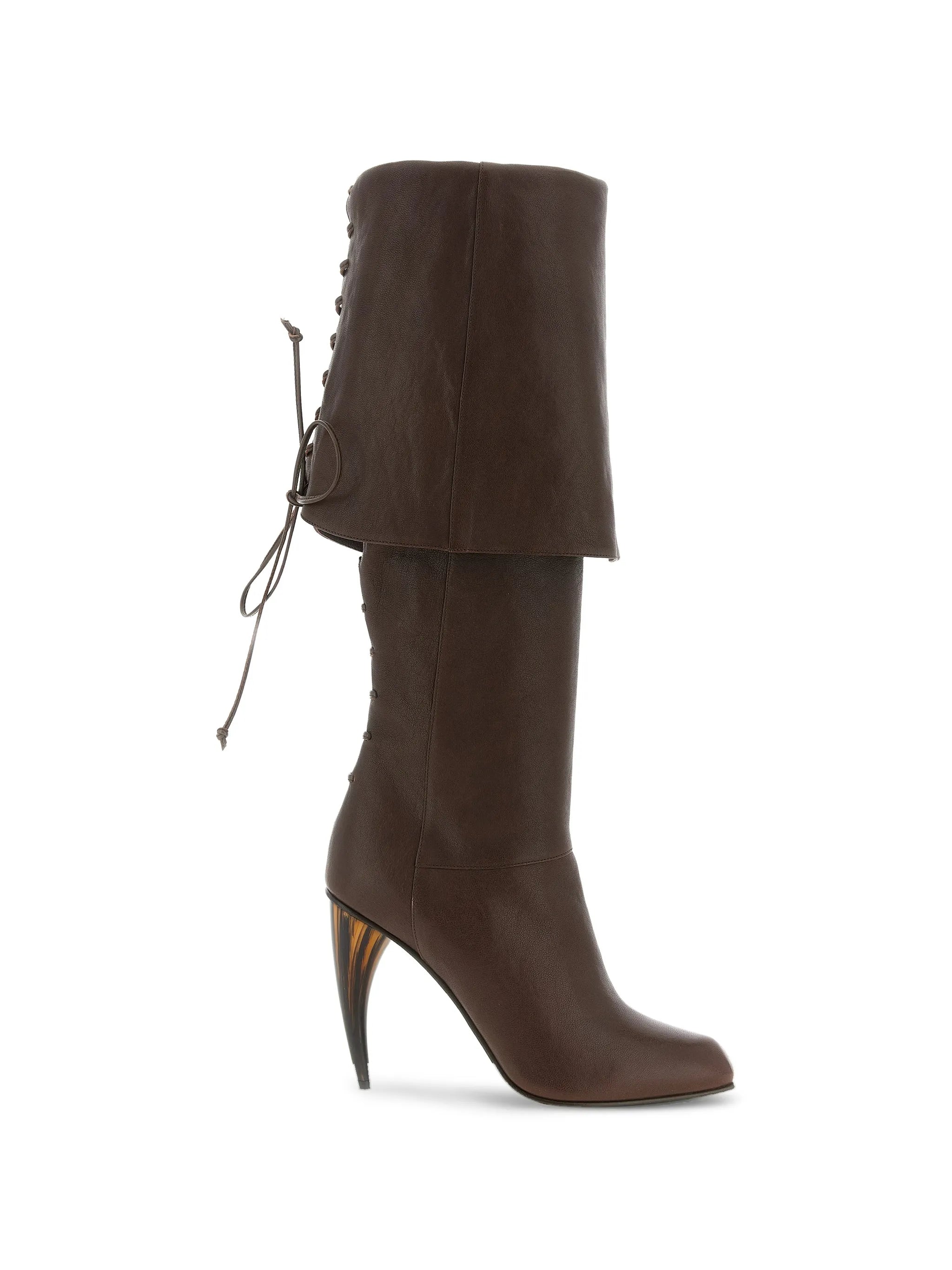 horn-heel knee-high boots