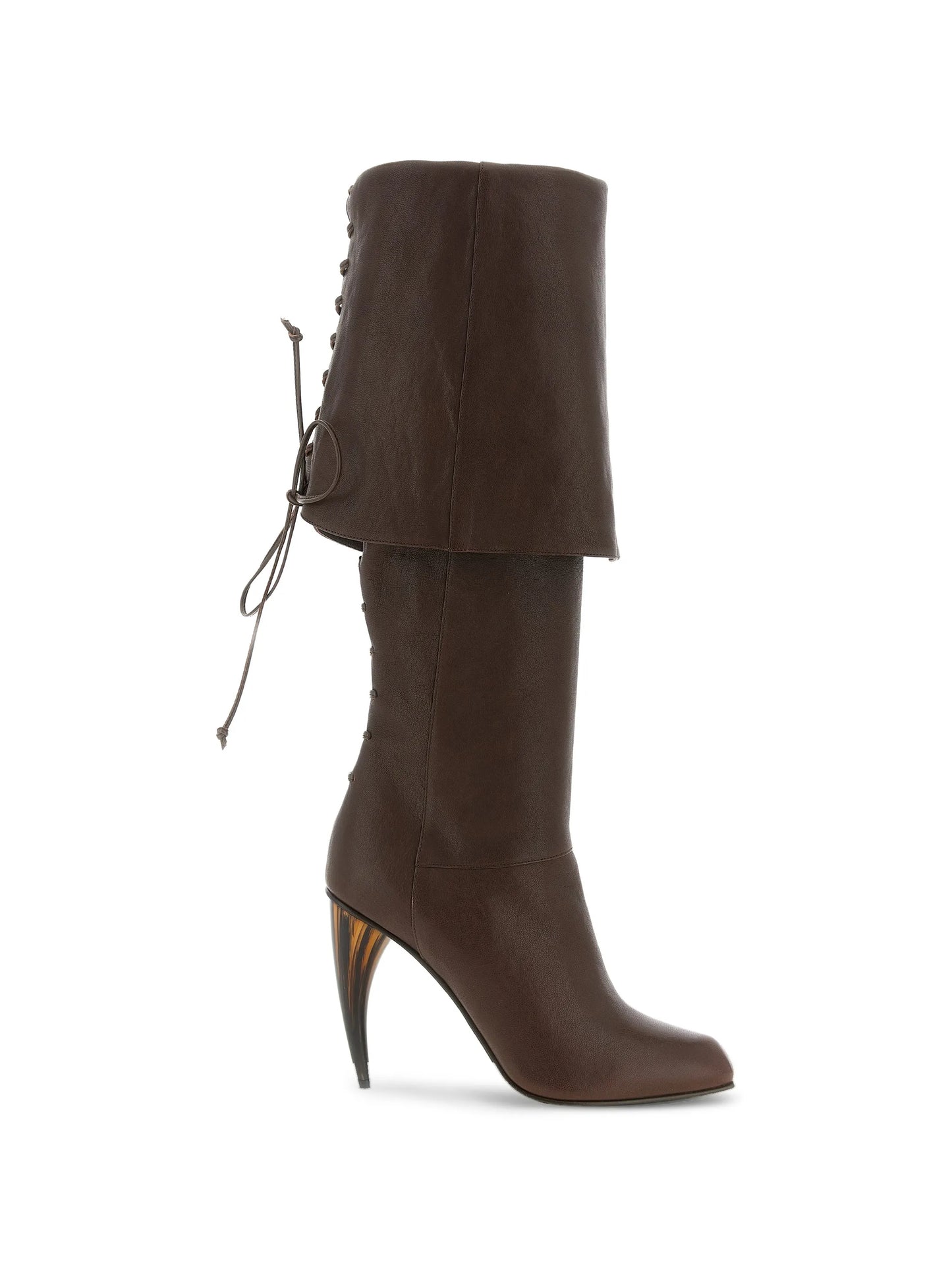 horn-heel knee-high boots