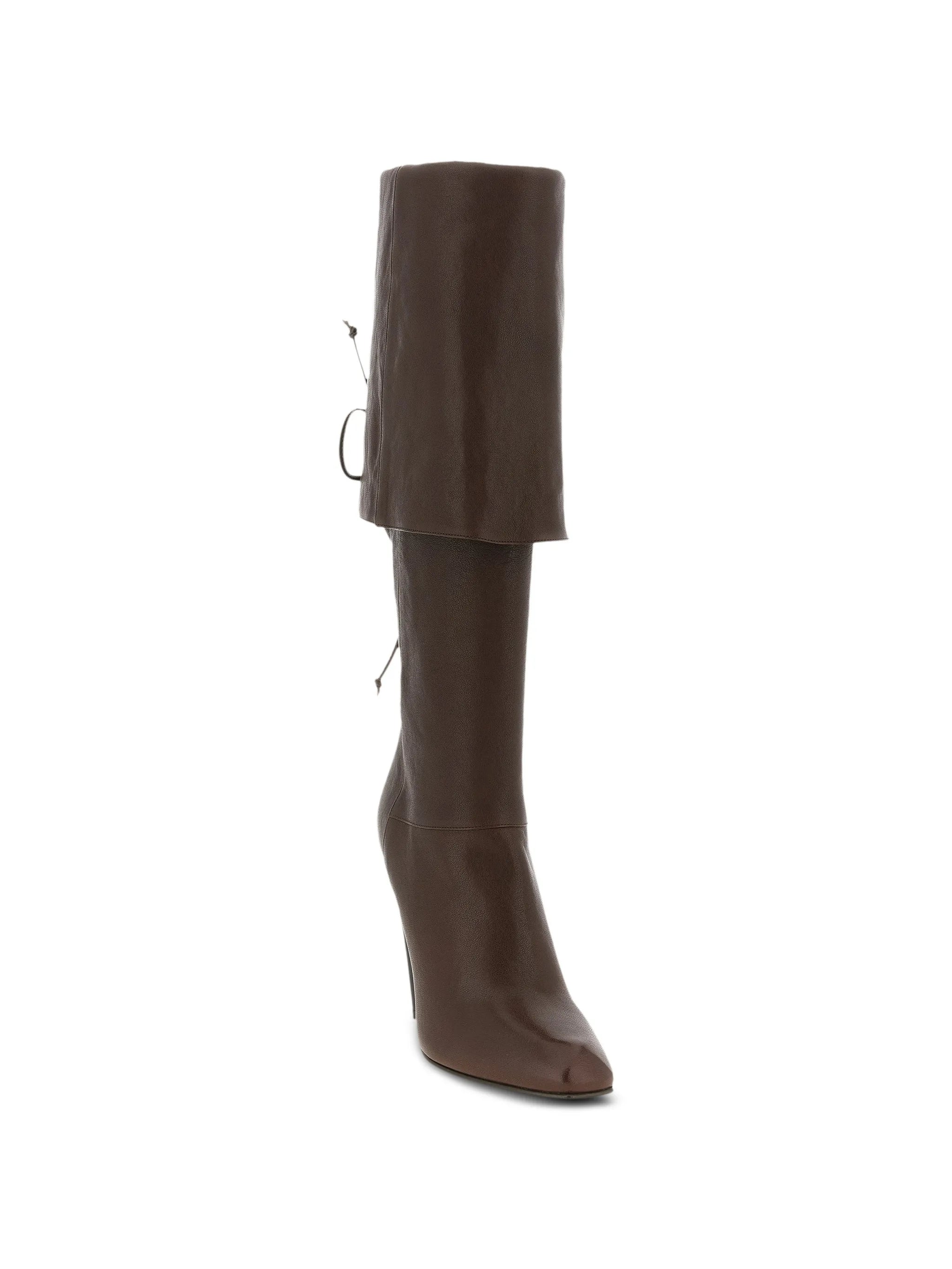 horn-heel knee-high boots