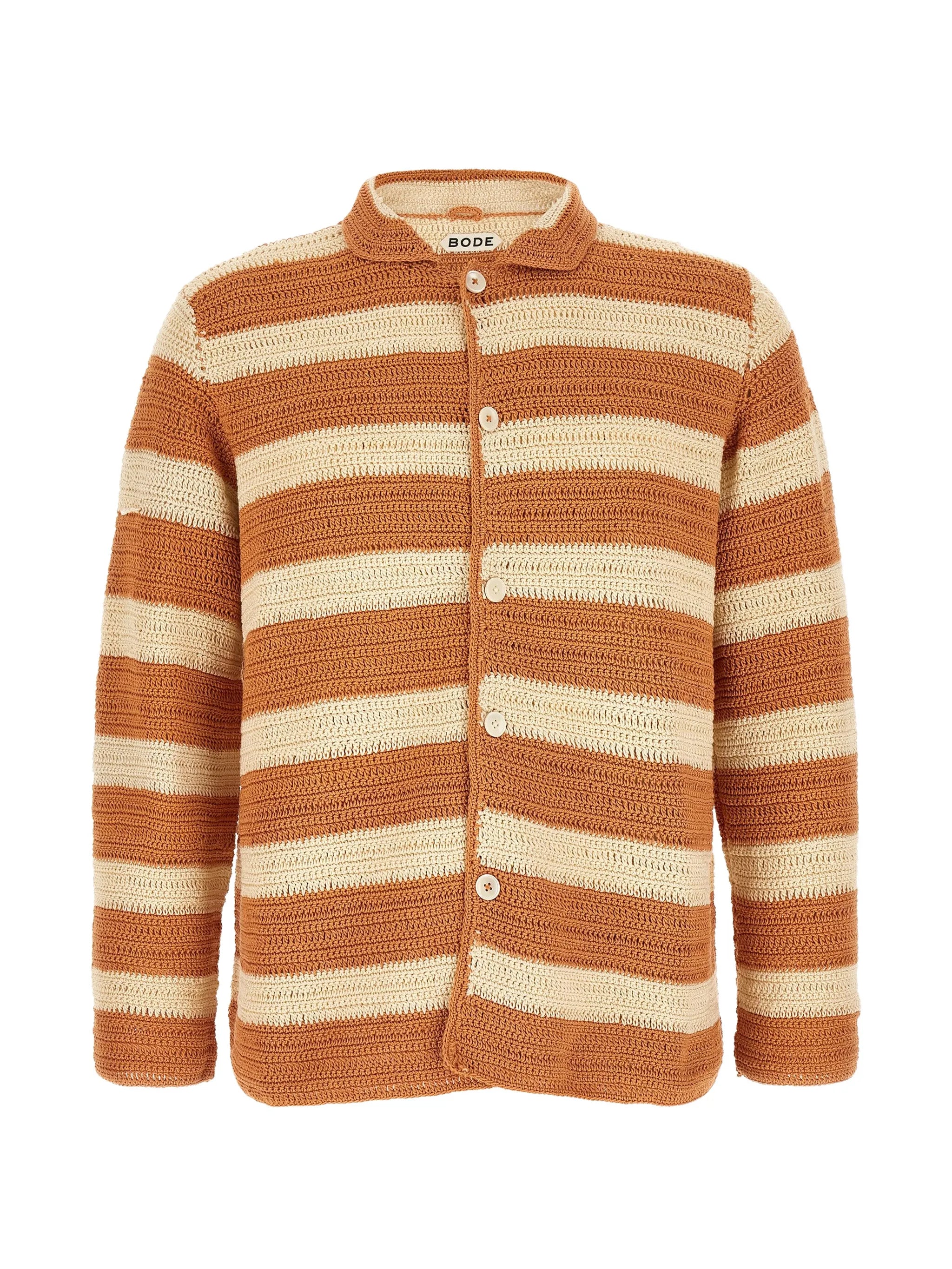 Sherbet crochet-knit striped shirt