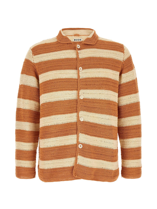 Sherbet crochet-knit striped shirt