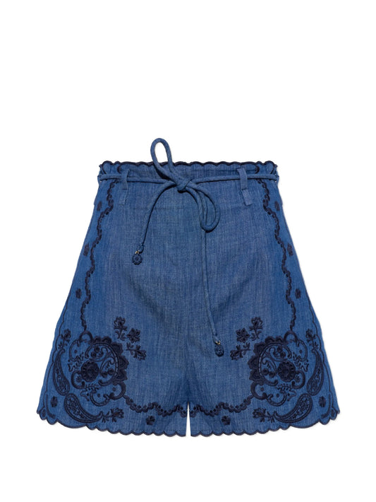 embroidered scalloped-hem shorts