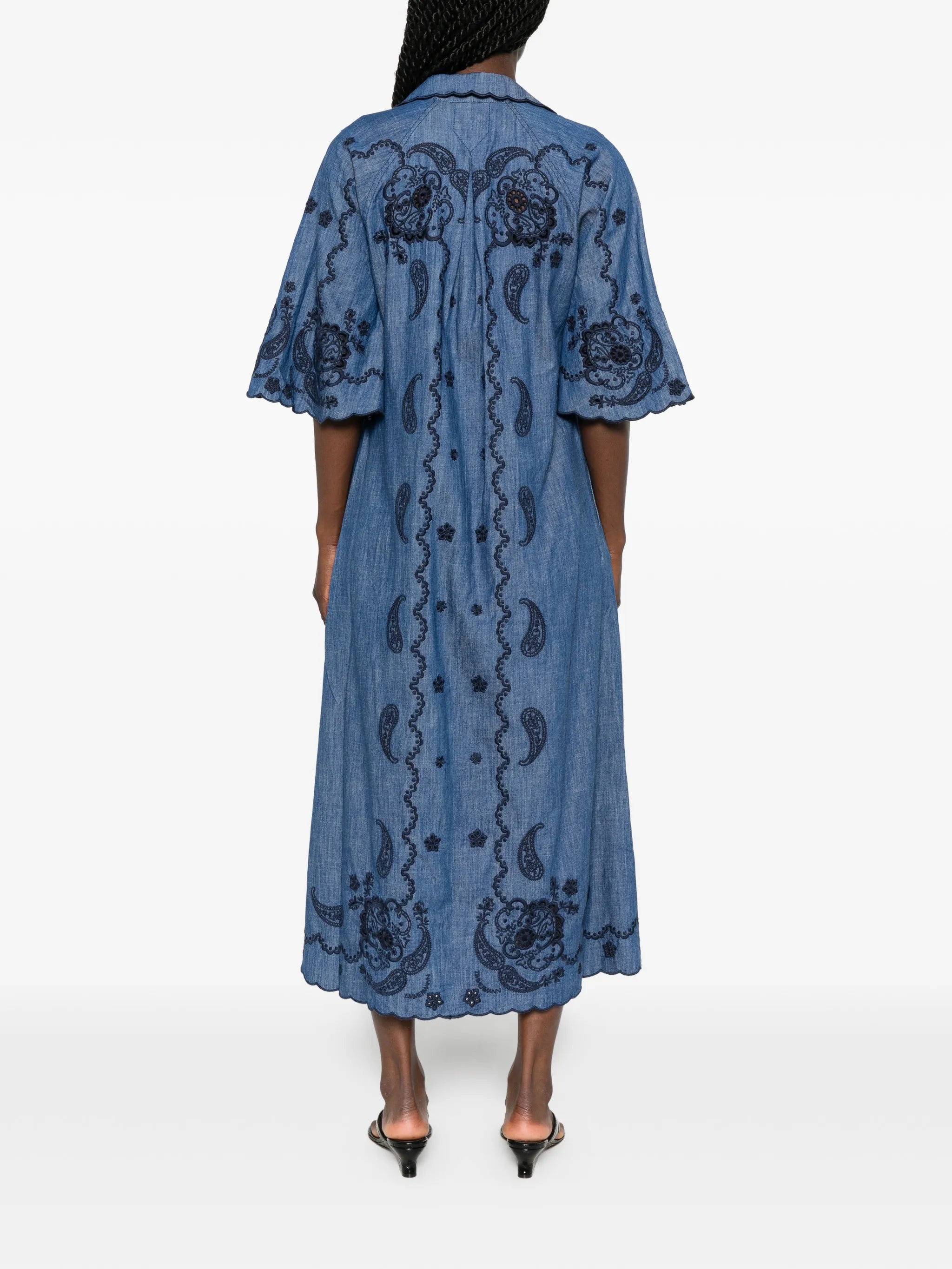 Aster embroidered denim midi dress
