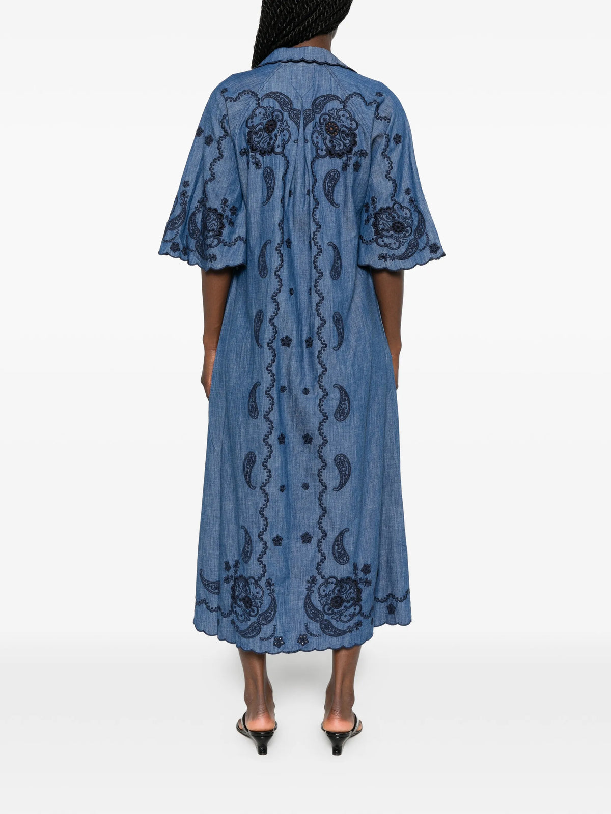 Aster embroidered denim midi dress