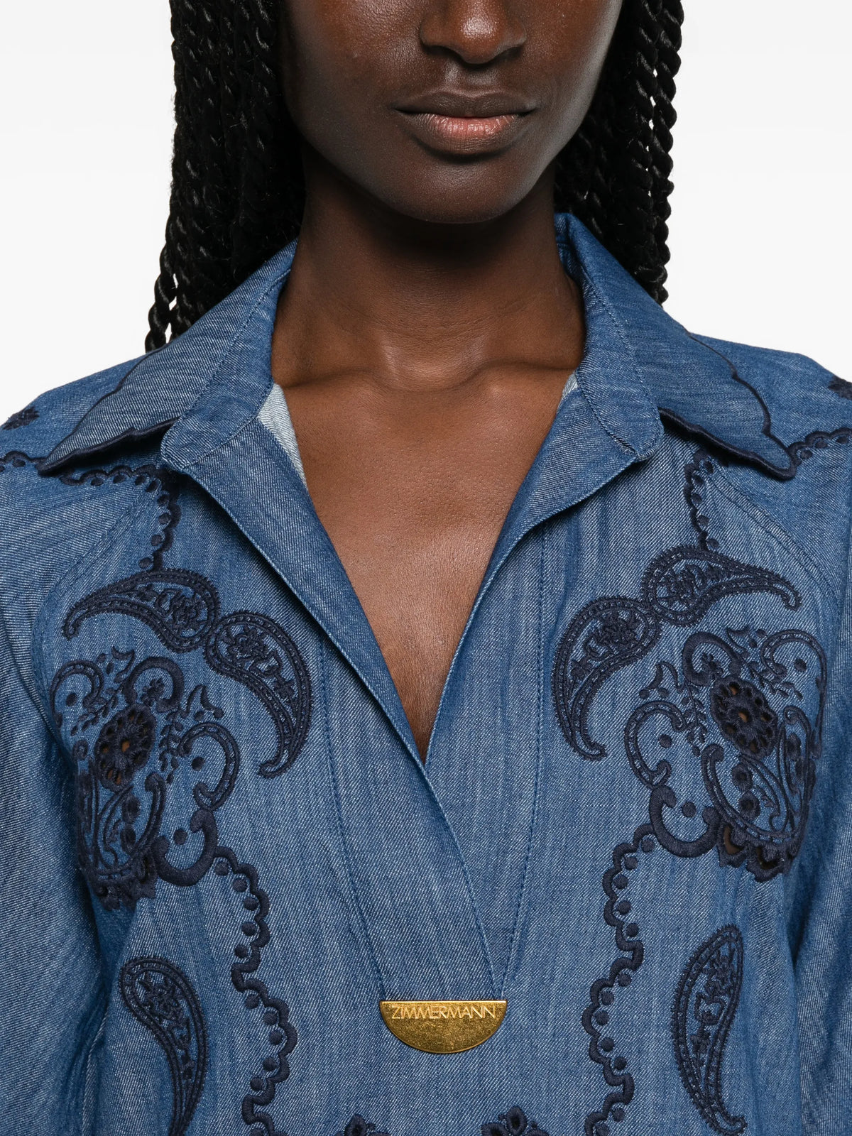 Aster embroidered denim midi dress