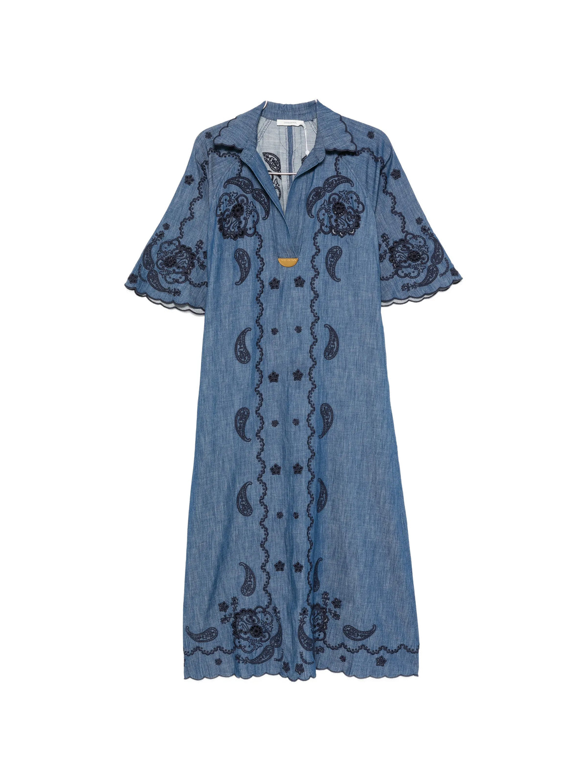 Aster embroidered denim midi dress