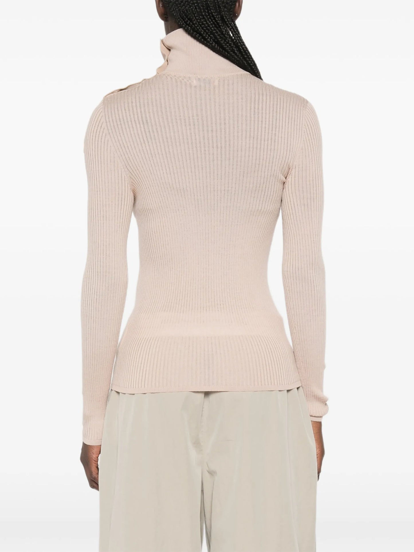 ribbed-knit button-fastening sweater