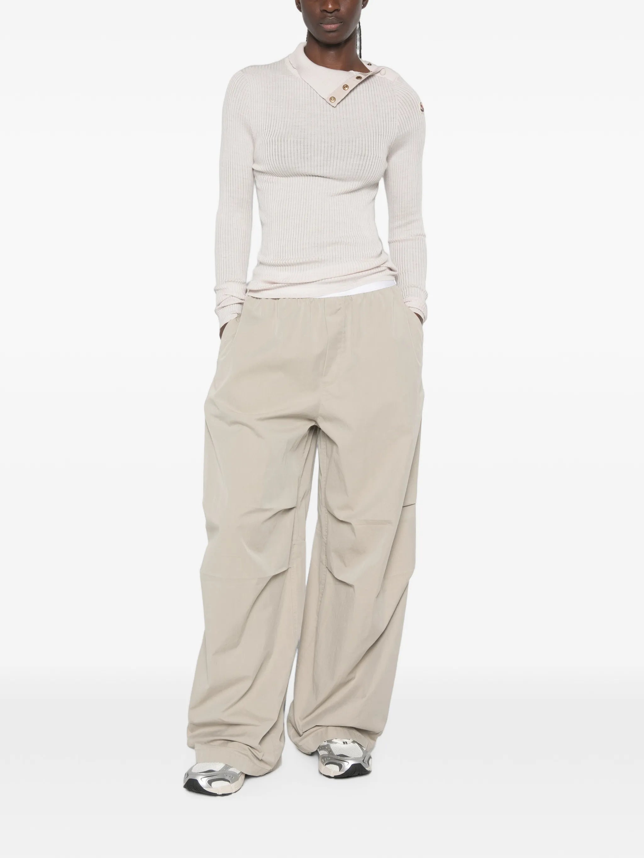 Dolcevita button-detail ribbed-knit sweater