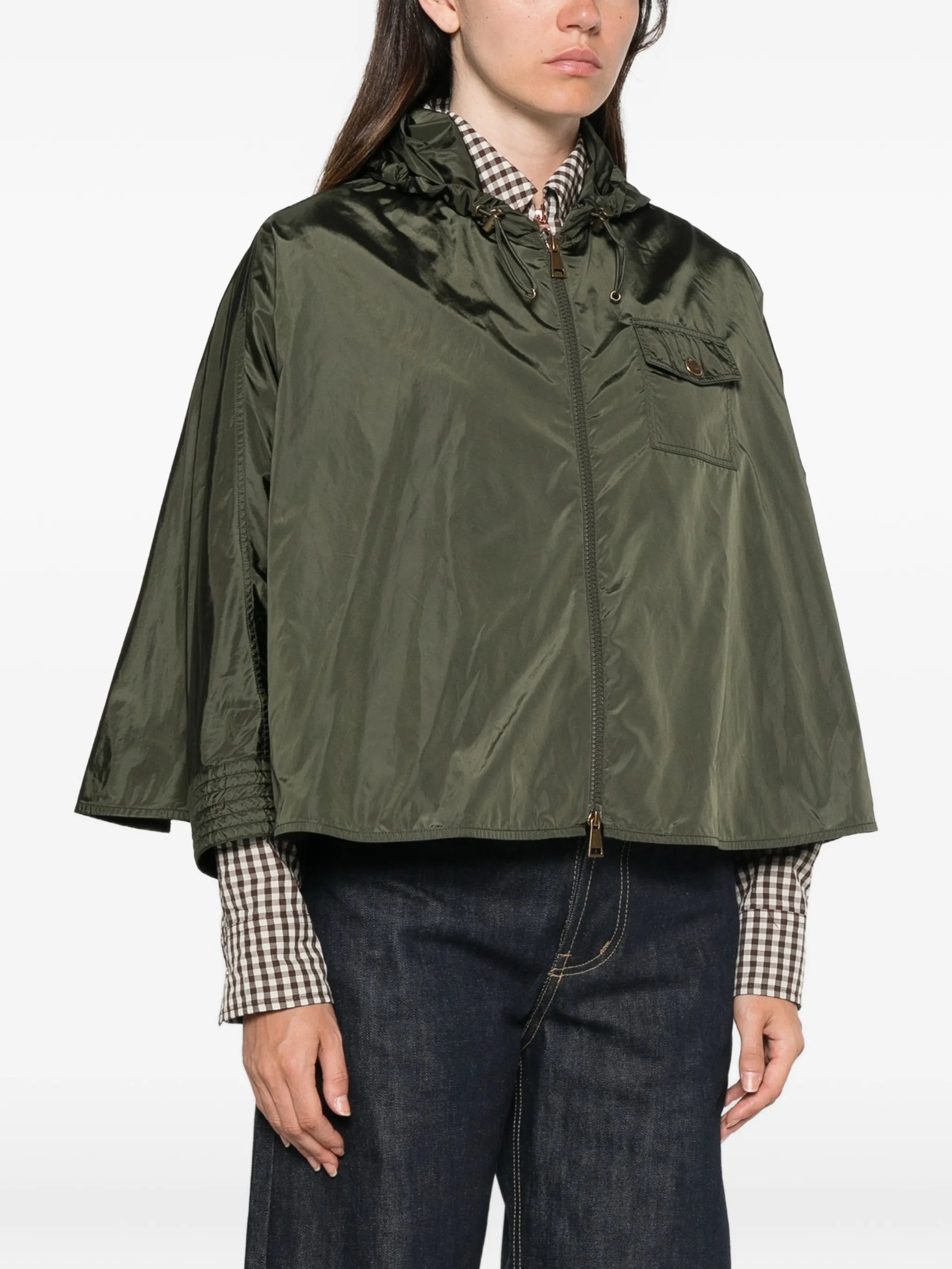 hooded zip-up cape