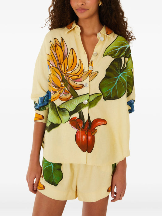 yellow banana grapes button-up shirt