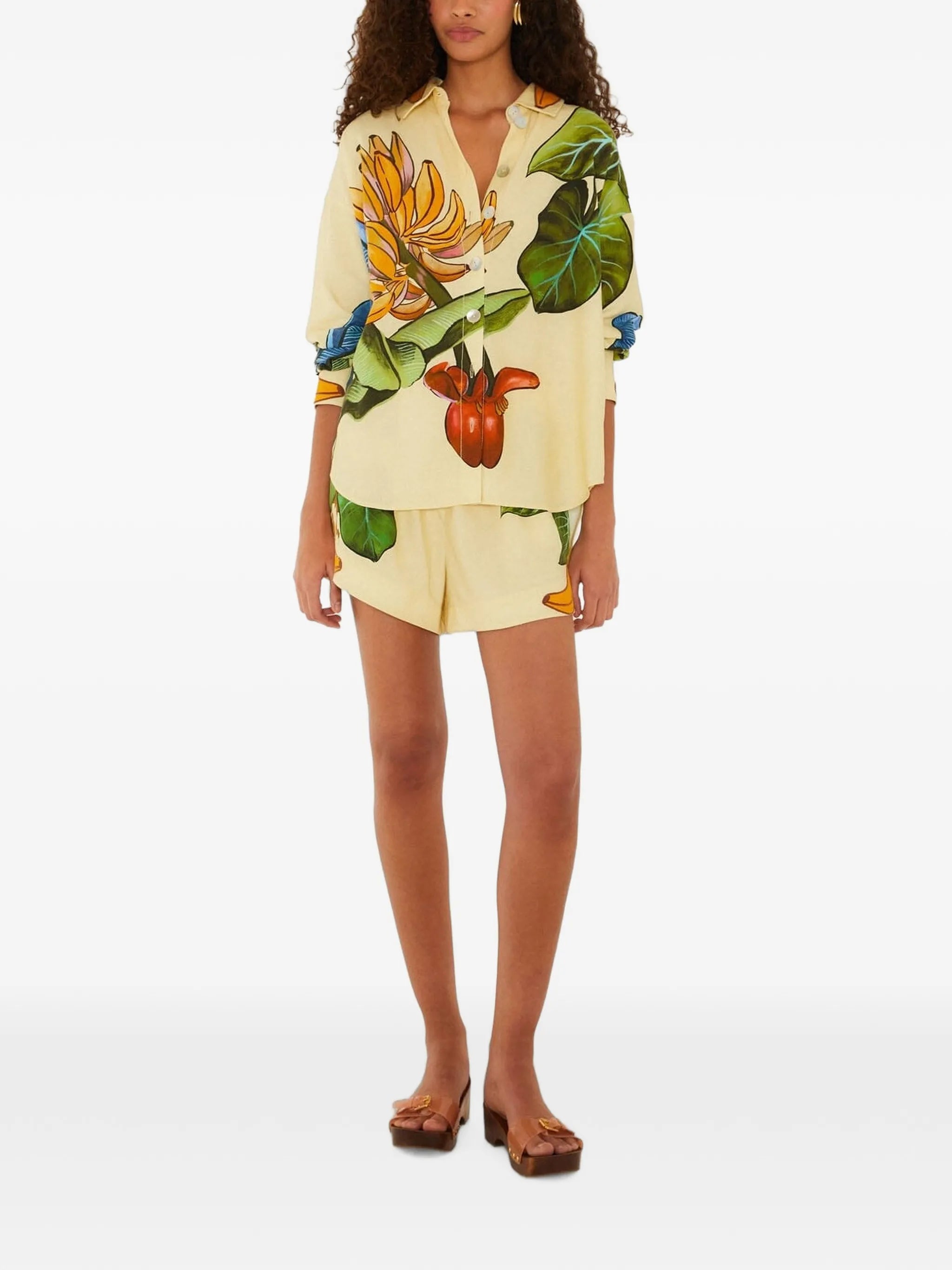 yellow banana grapes drawstring shorts
