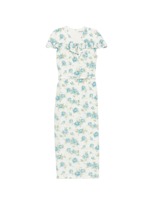 floral-print ruffled midi dress