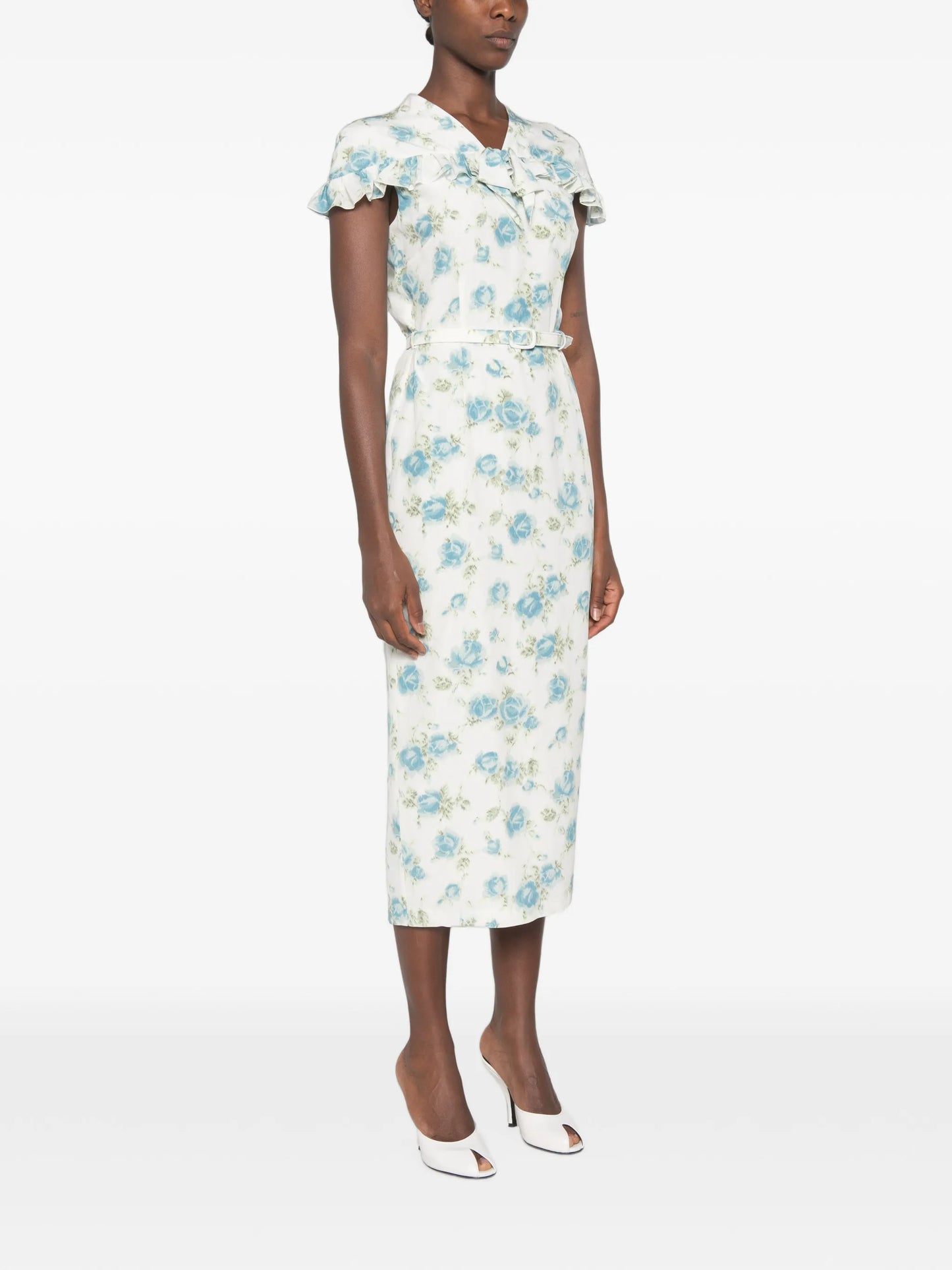 floral-print ruffled midi dress