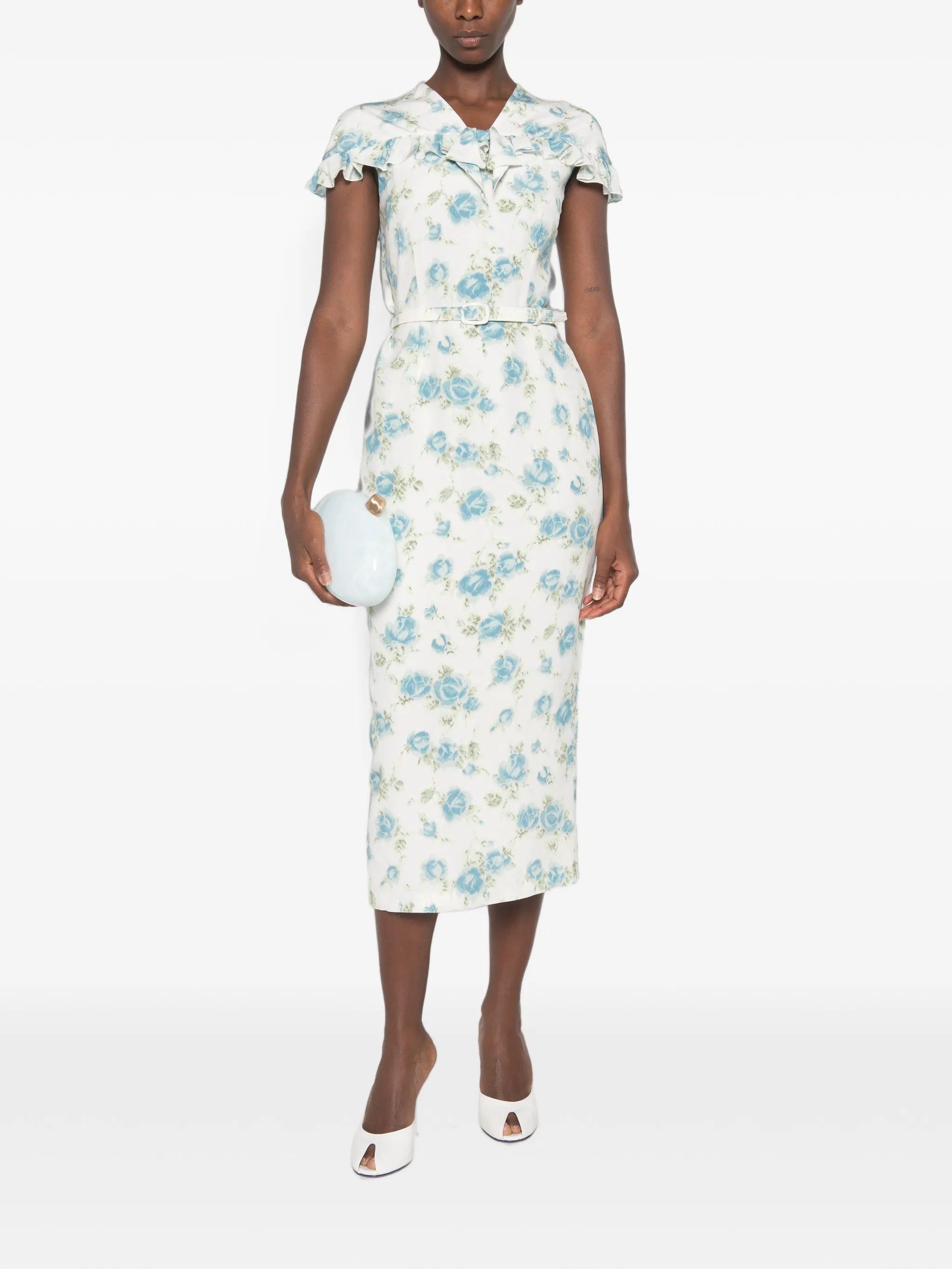 floral-print ruffled midi dress