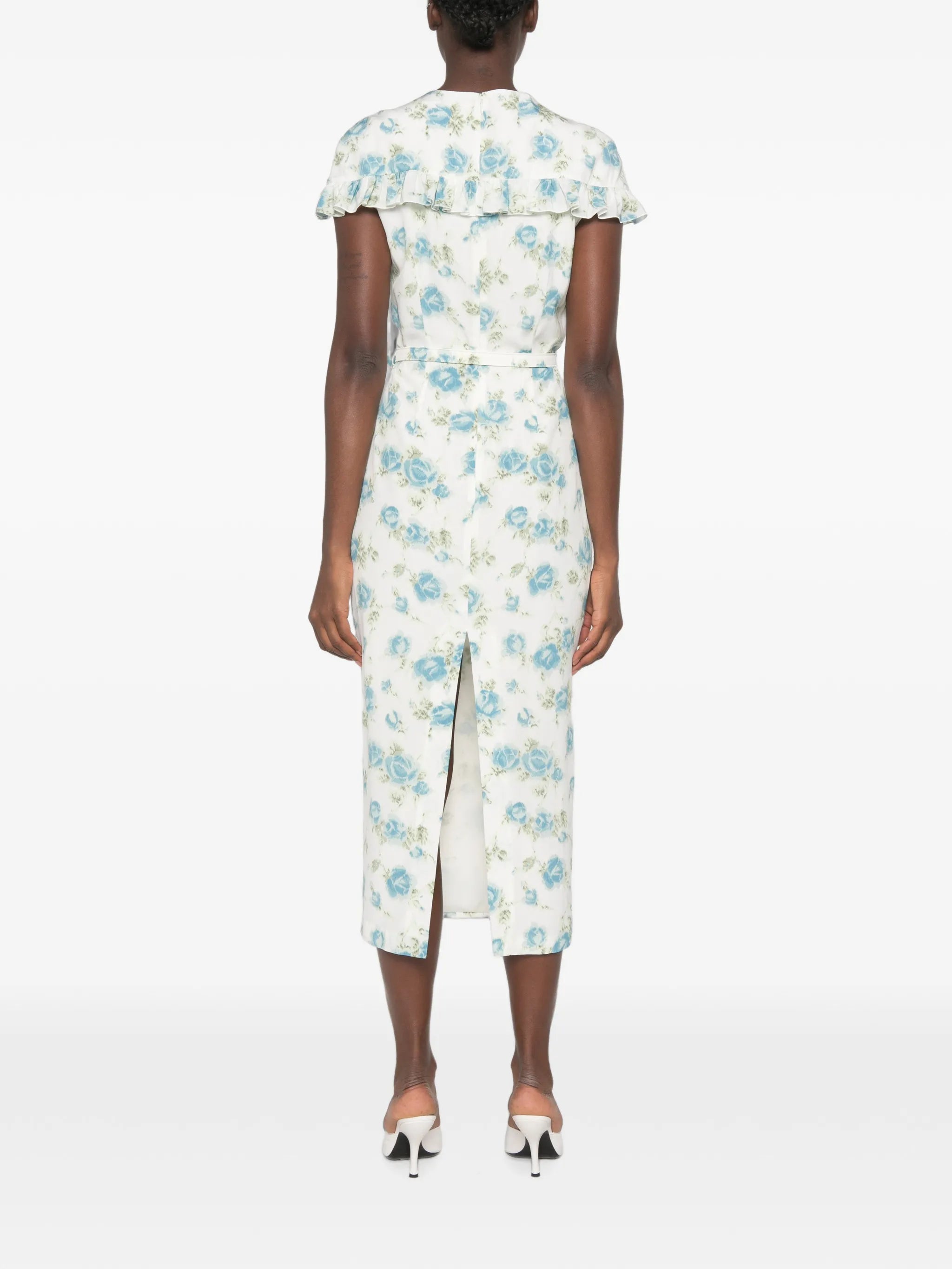 floral-print ruffled midi dress