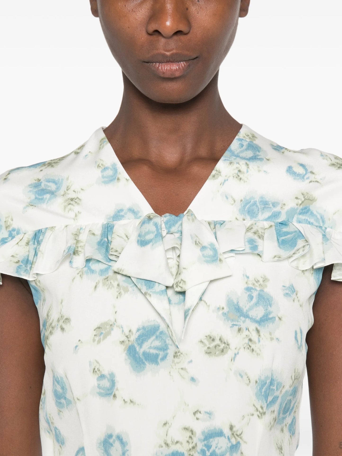 floral-print ruffled midi dress