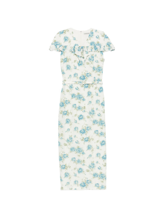 floral-print ruffled midi dress