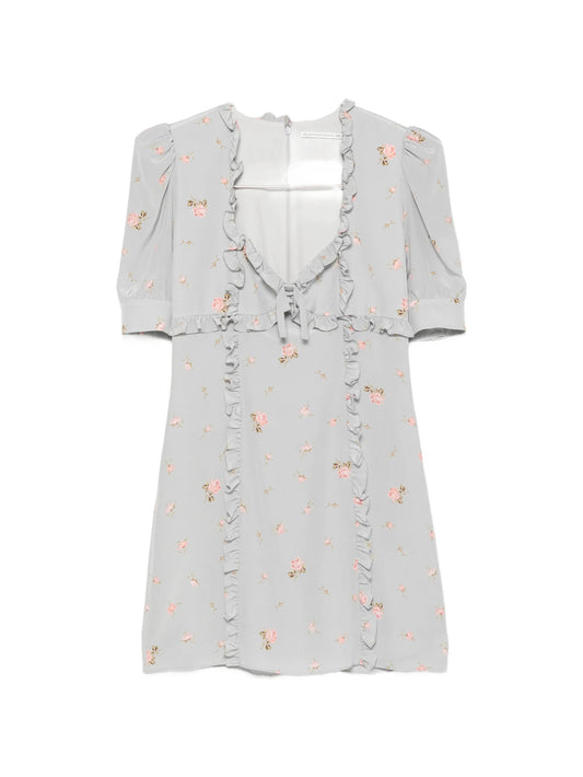 ruffled floral-print mini dress