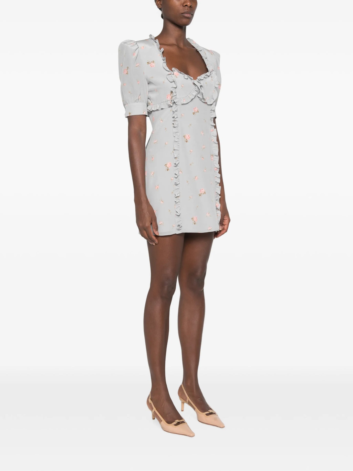 ruffled floral-print mini dress