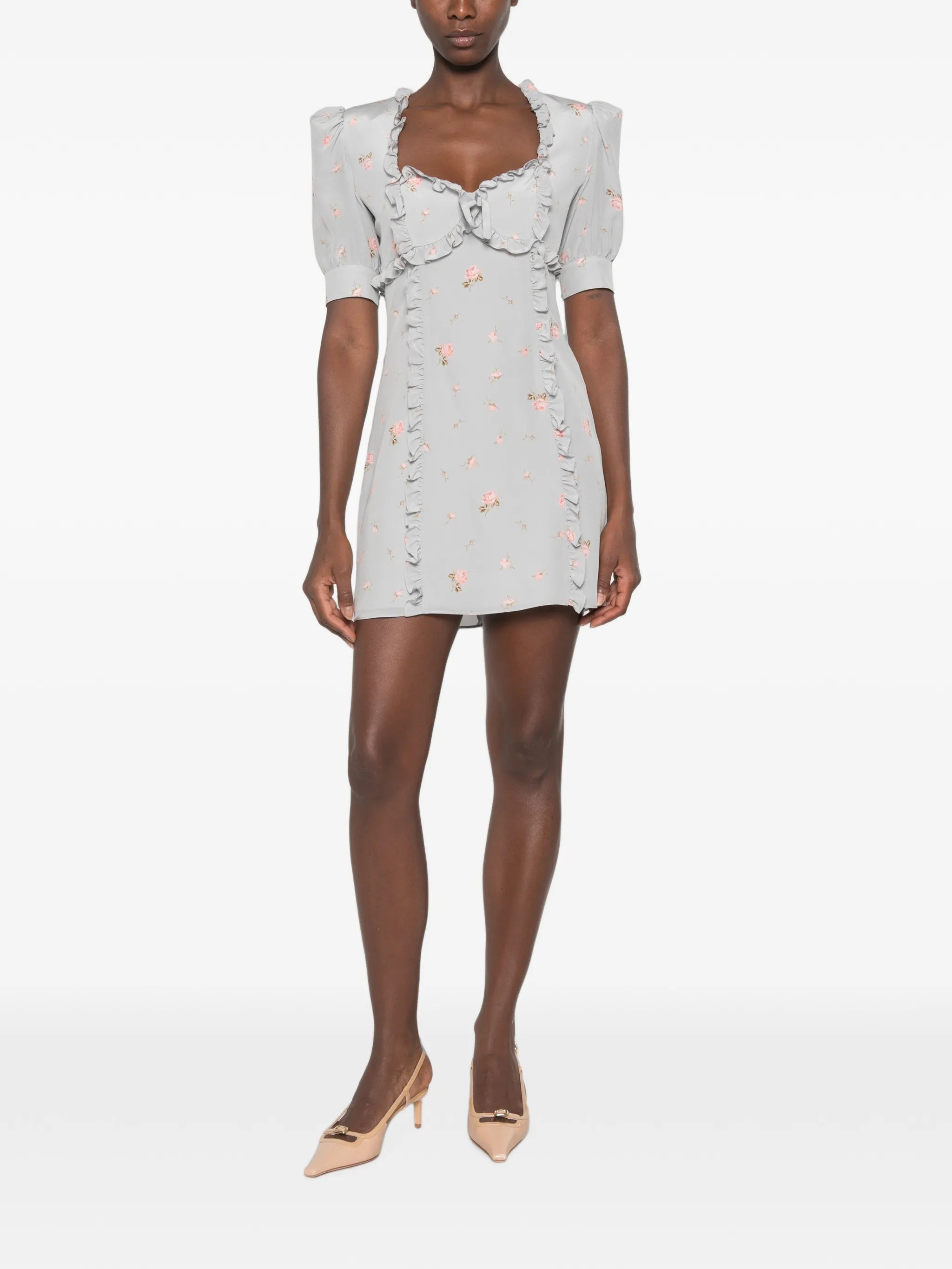 ruffled floral-print mini dress