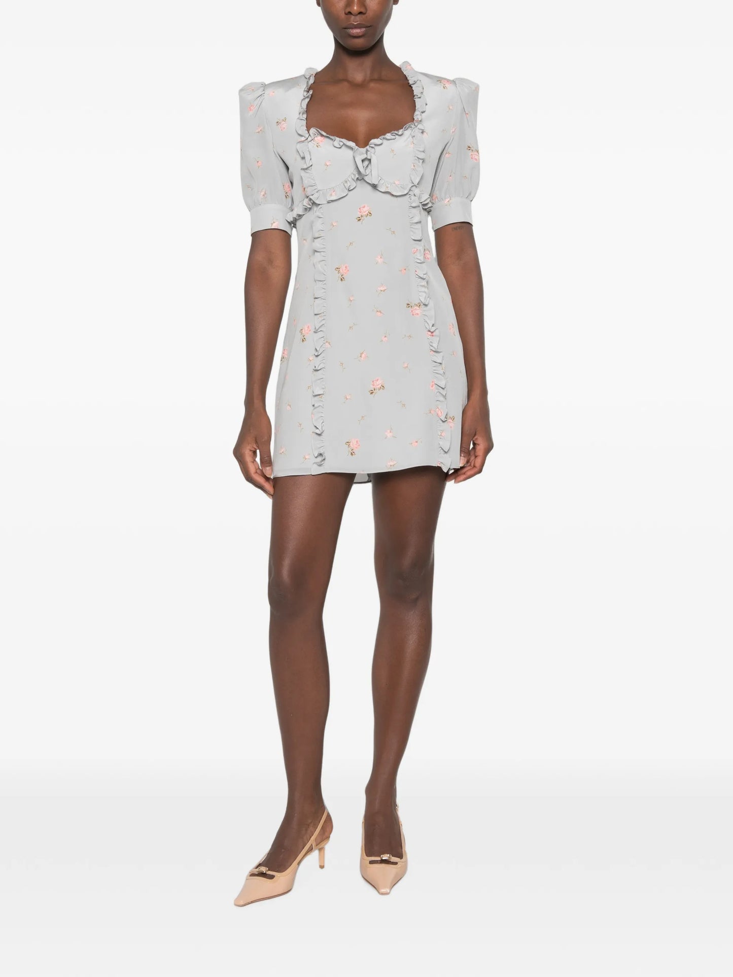 ruffled floral-print mini dress