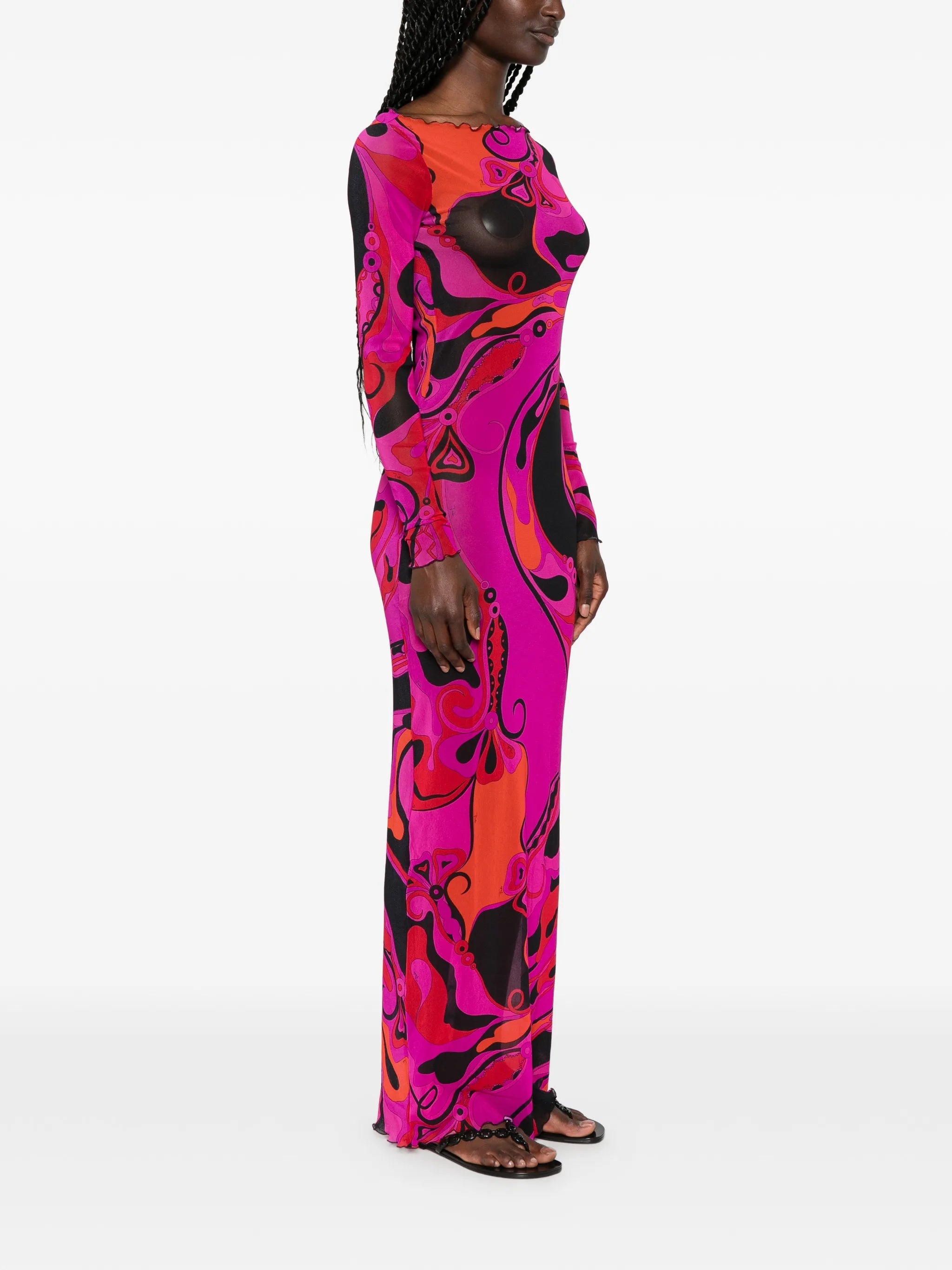 orchidee-print midi dress