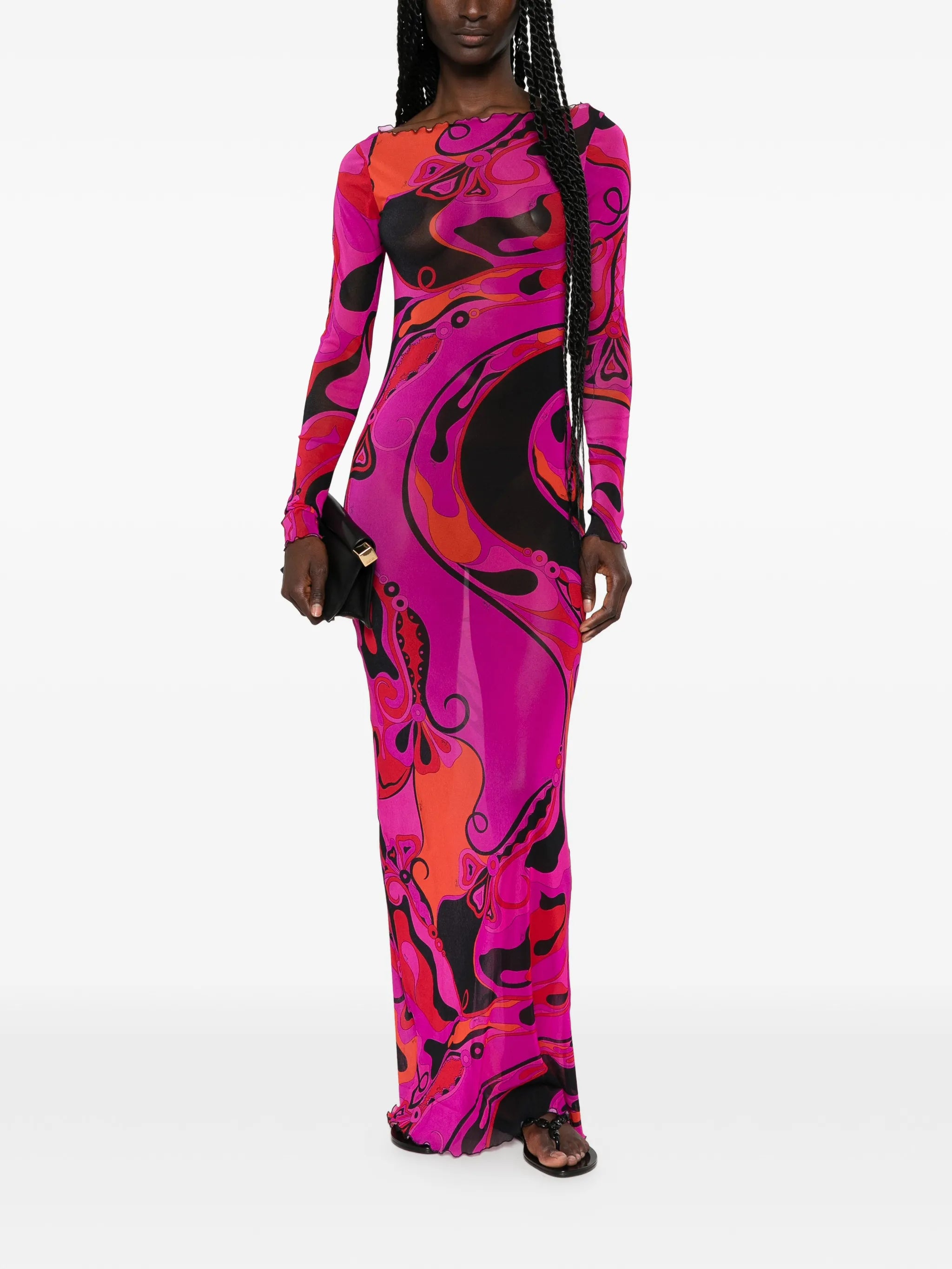 orchidee-print midi dress