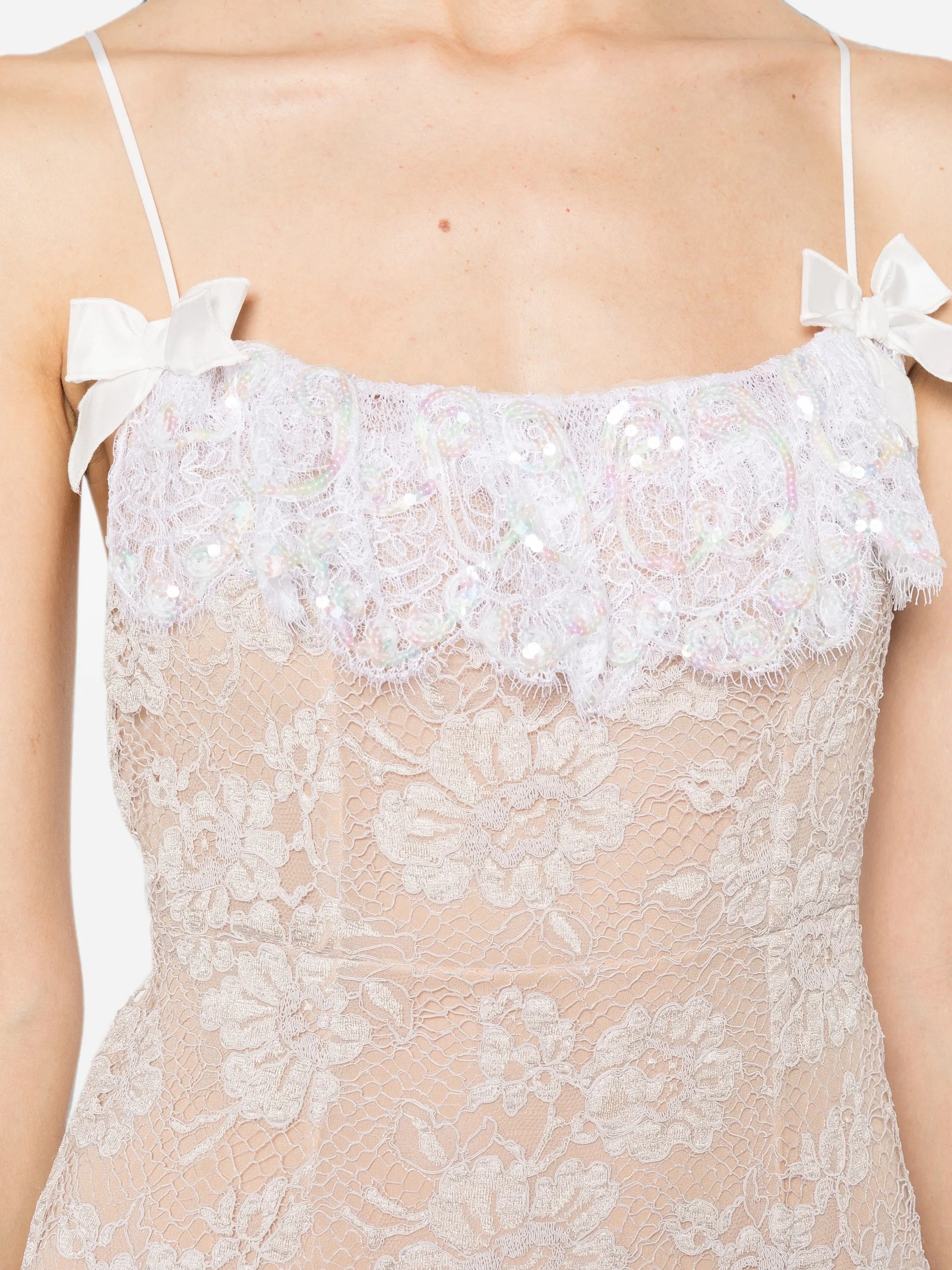 lace slip dress with sequin-embroidered ruffle