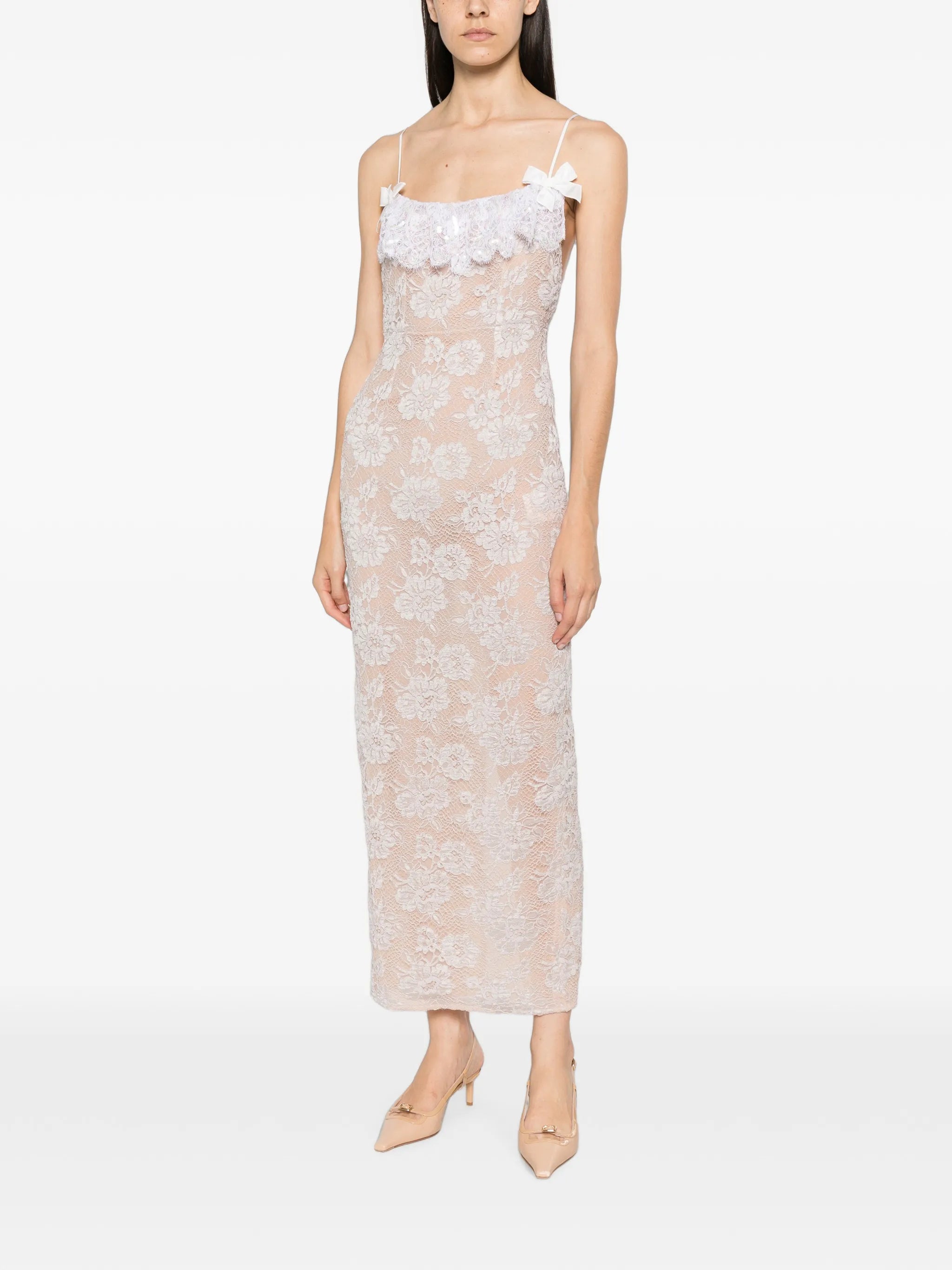 sequin-embroidered lace maxi dress