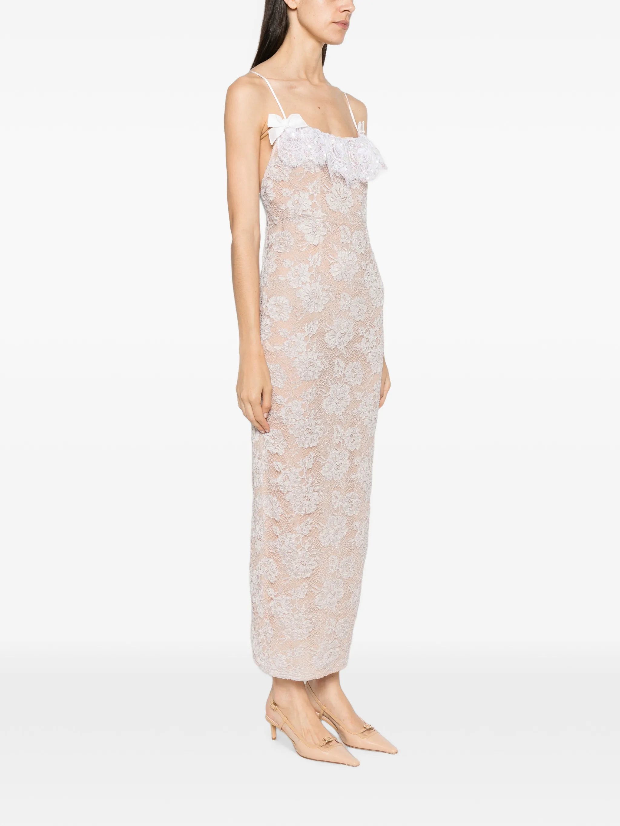 sequin-embroidered lace maxi dress