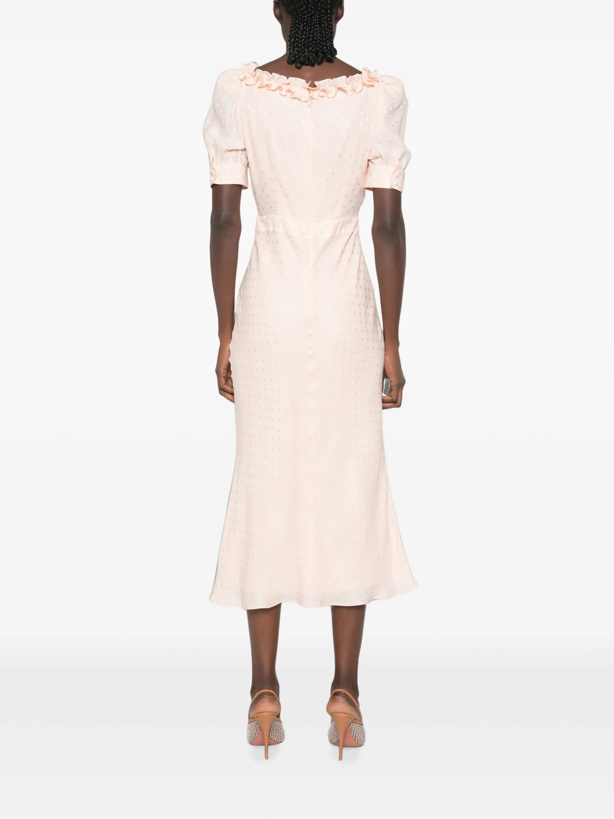 ruffled silk-jacquard midi dress