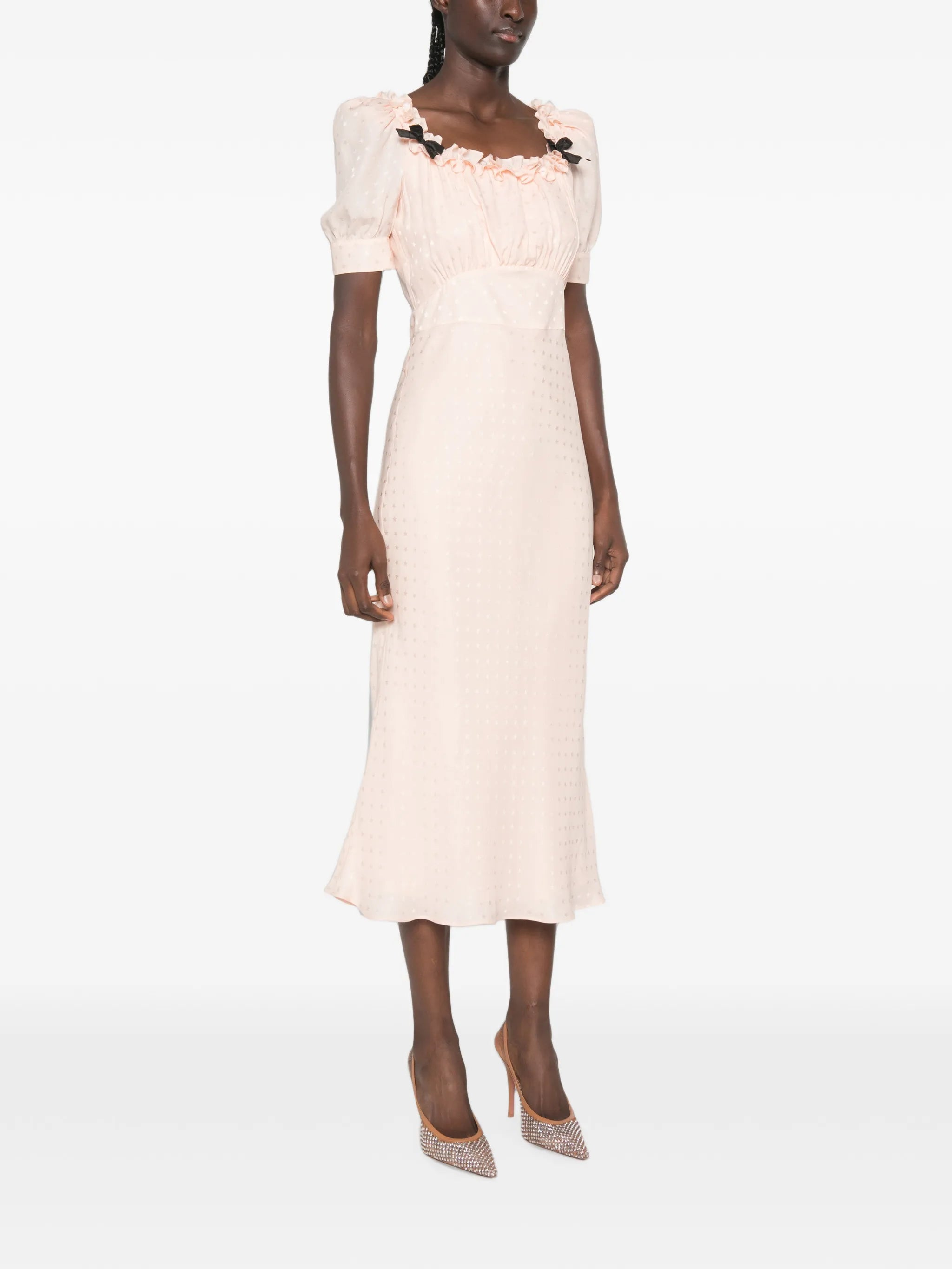 ruffled silk-jacquard midi dress