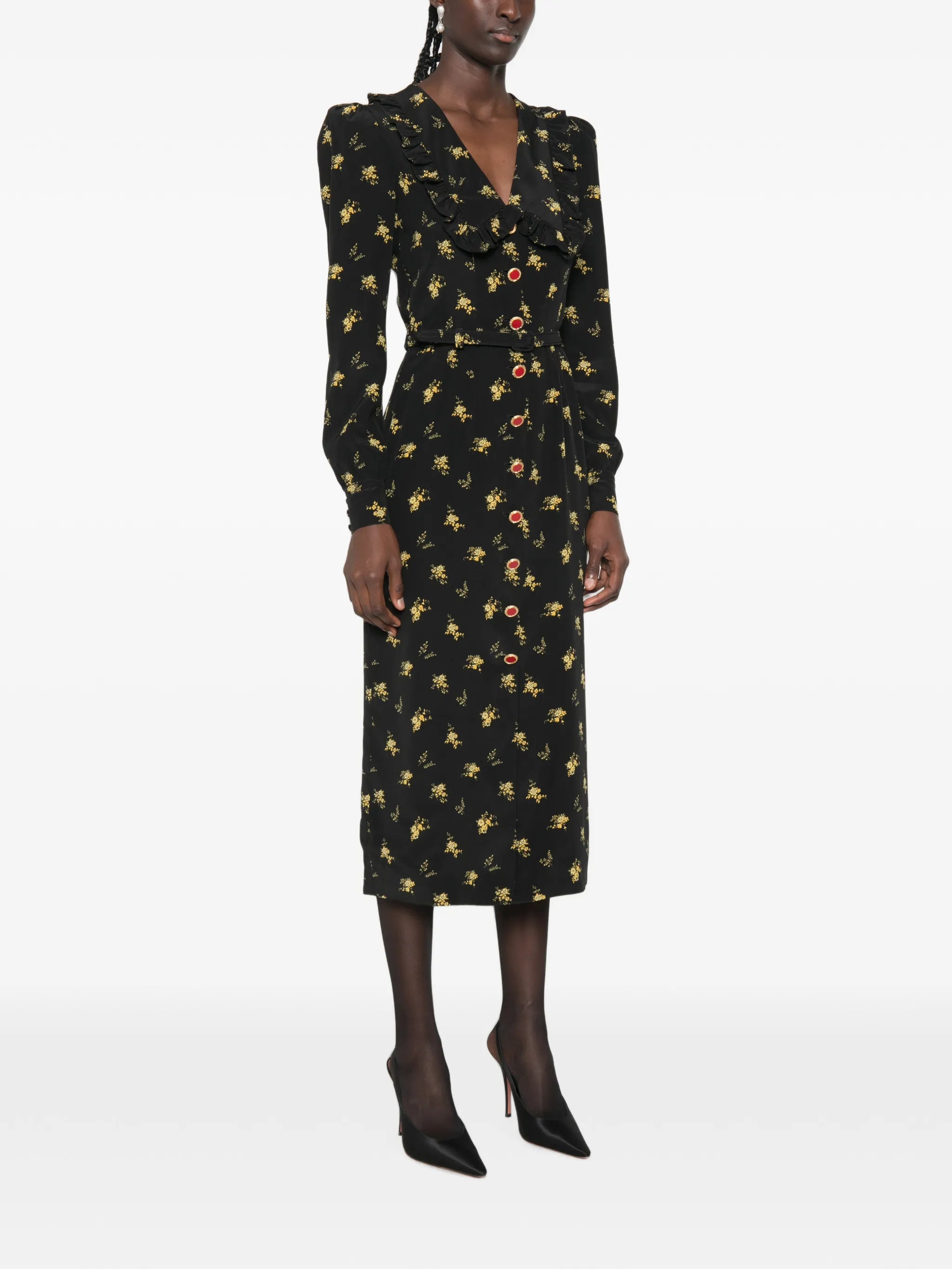 floral-print ruffled midi dress