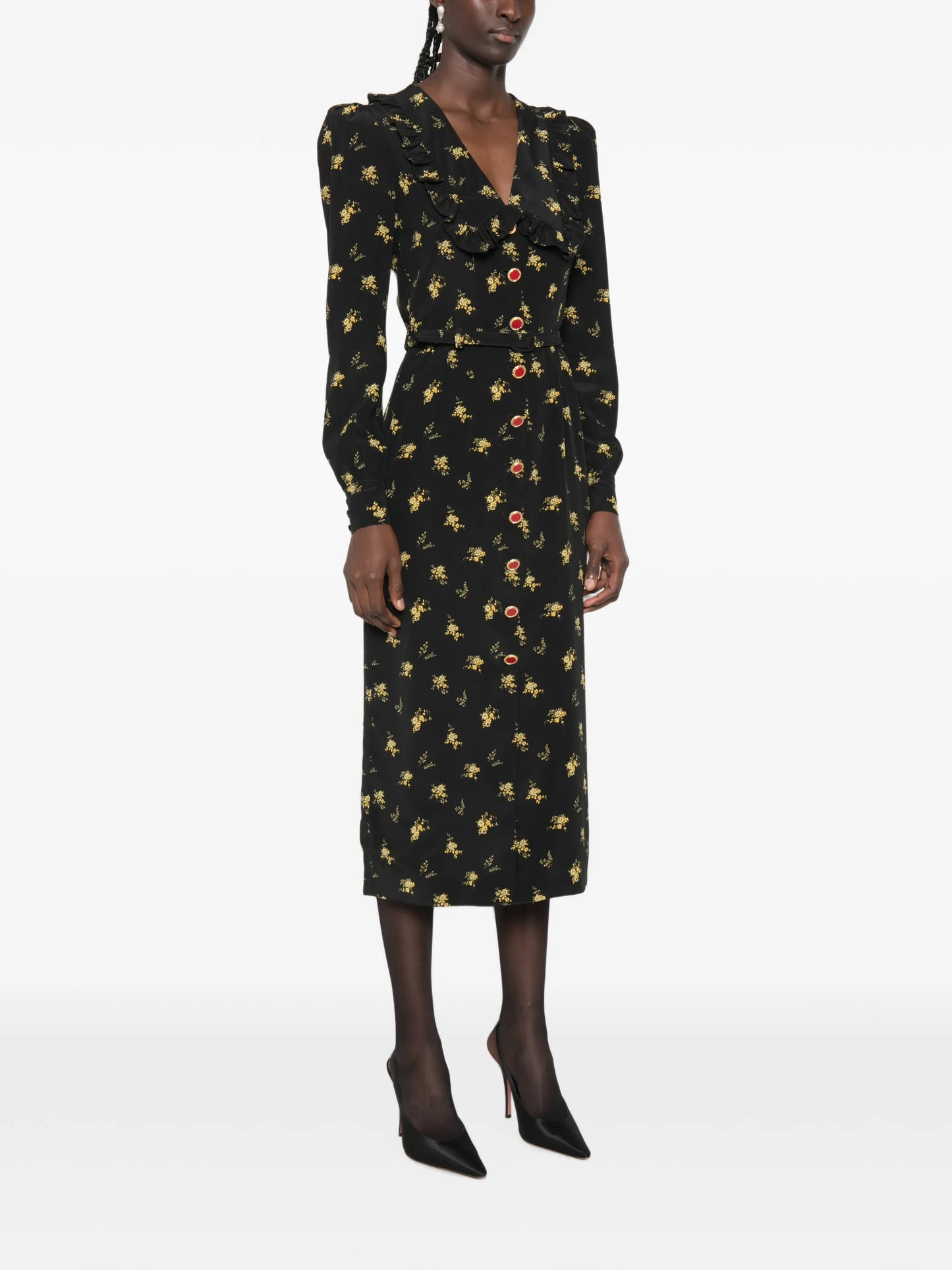 floral-print ruffled midi dress