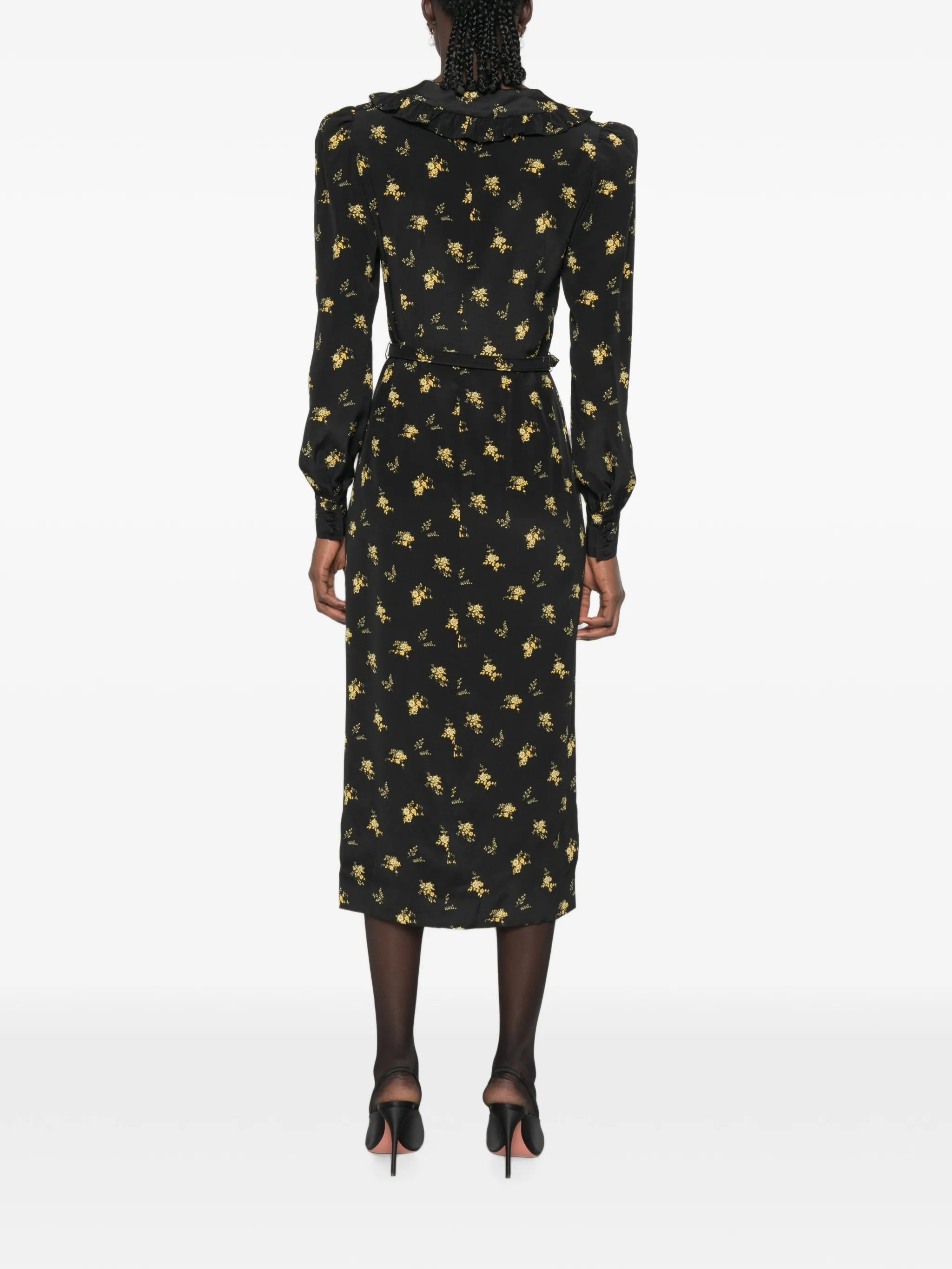floral-print ruffled midi dress