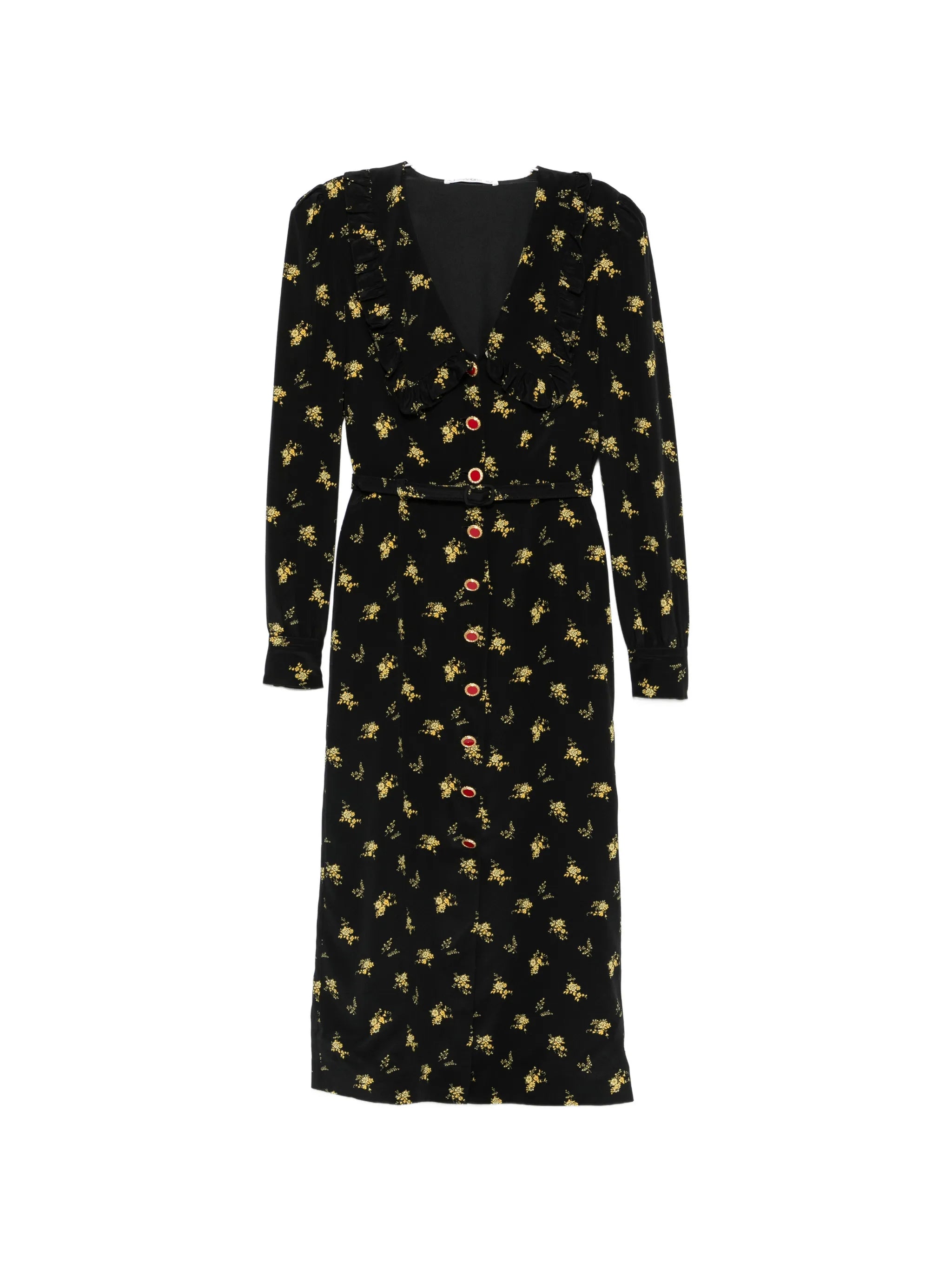 floral-print ruffled midi dress
