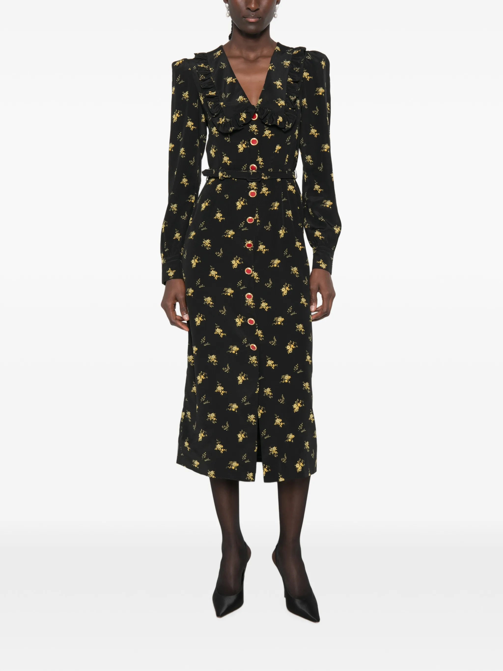 floral-print ruffled midi dress