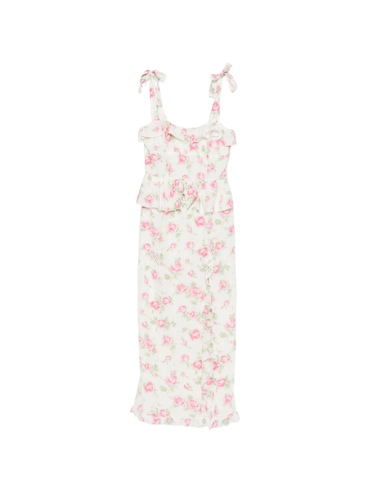 floral-print ruffled midi dress